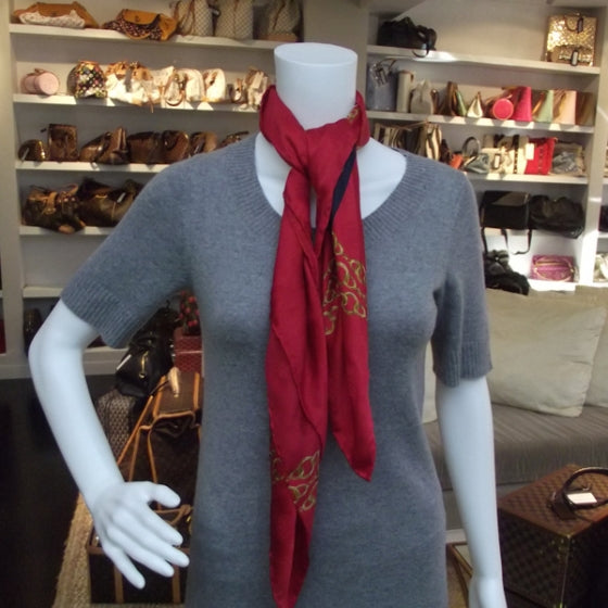 Silk Chain Scarf Red and Navy 90