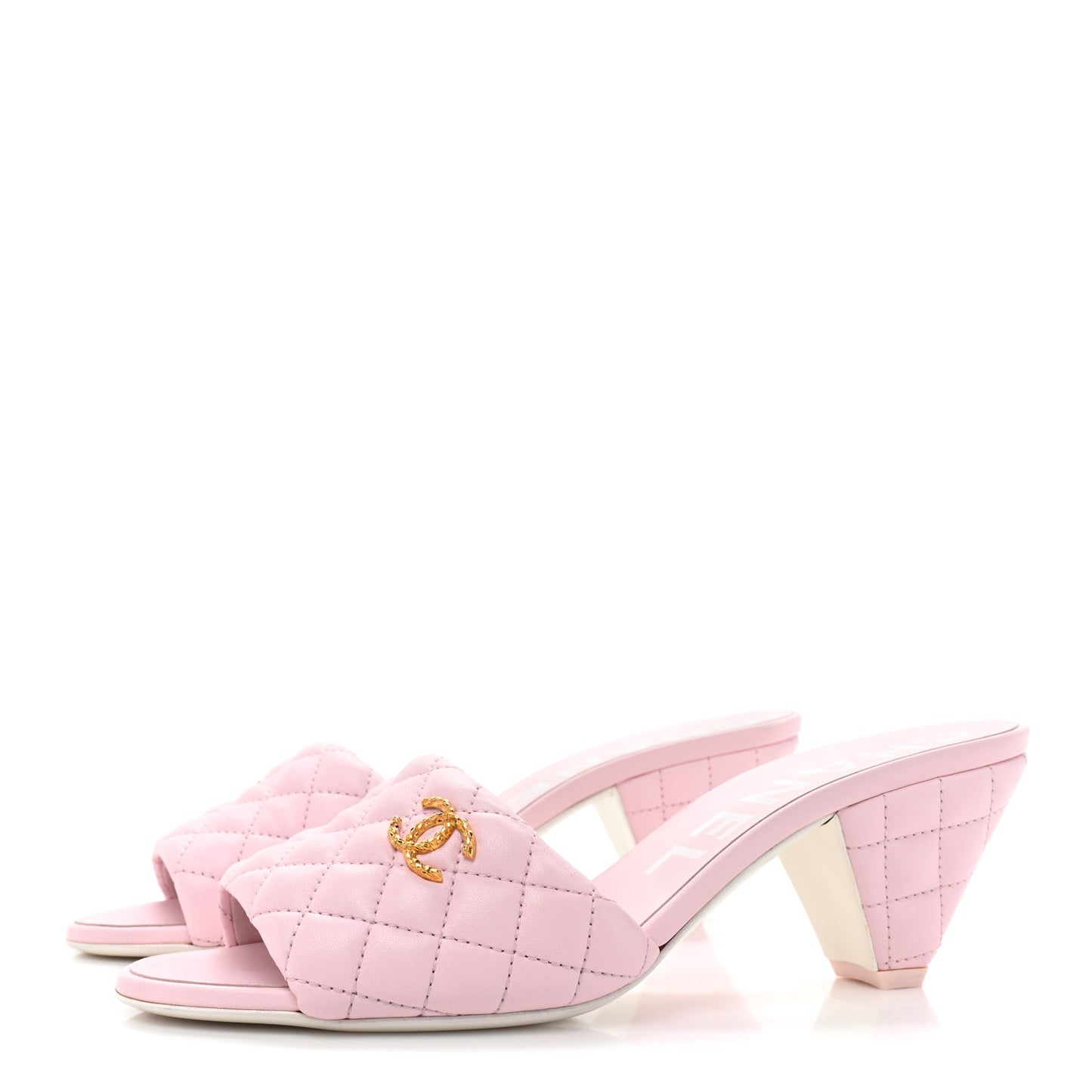 Lambskin Quilted Textured CC Mules 41 Light Pink