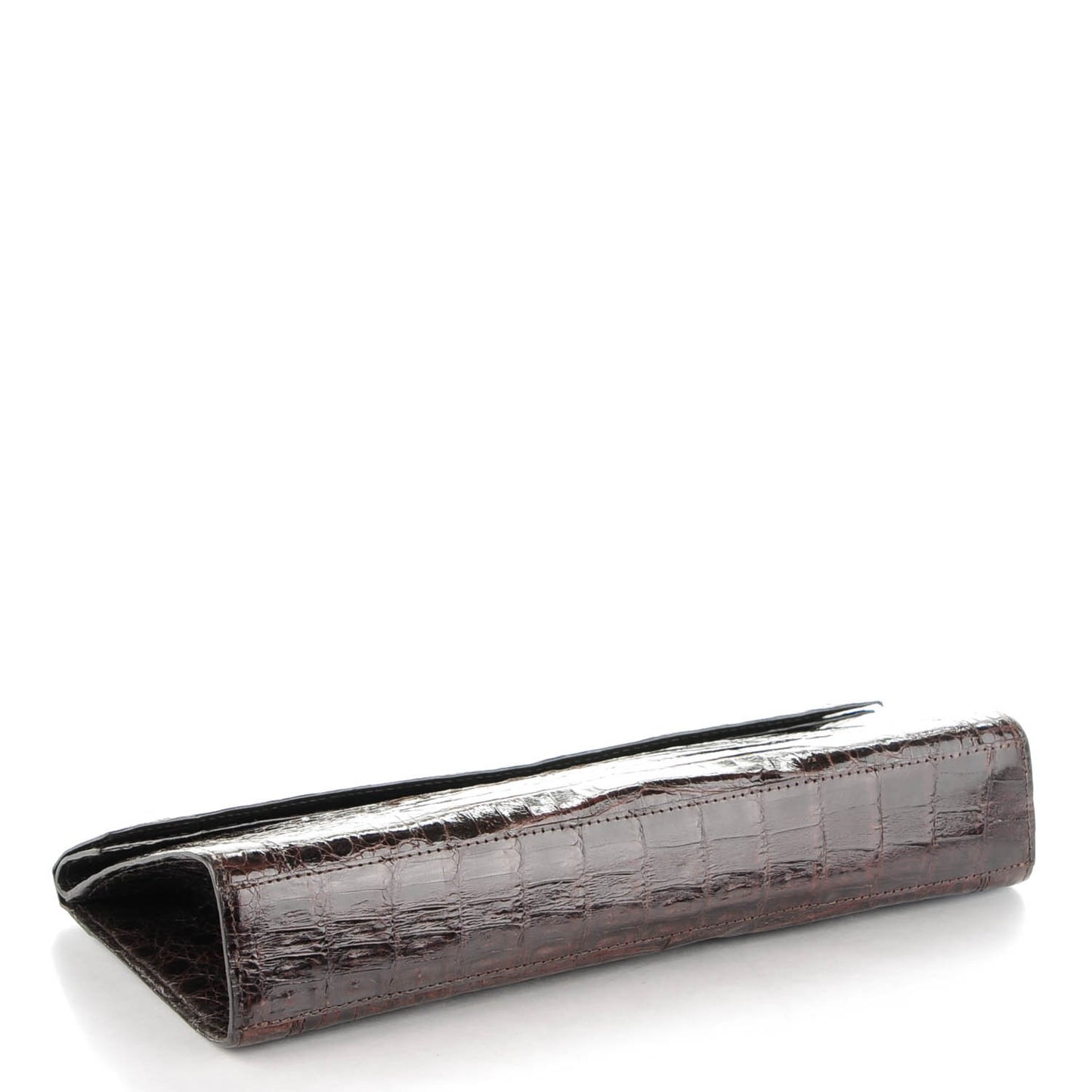 Glossy Crocodile Foldover Clutch Brown