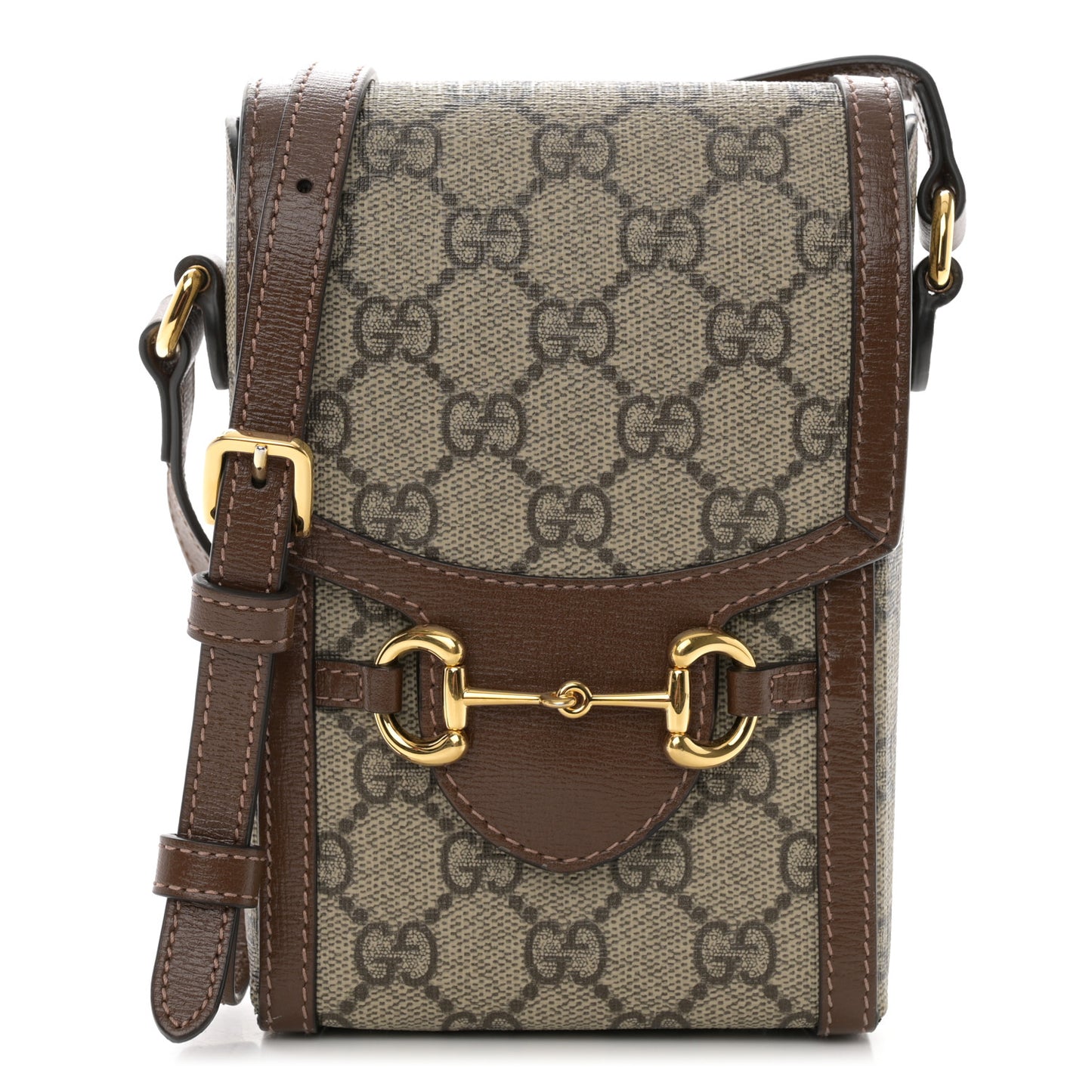GG Supreme Monogram Mini Horsebit 1955 Crossbody Bag Beige Brown Sugar