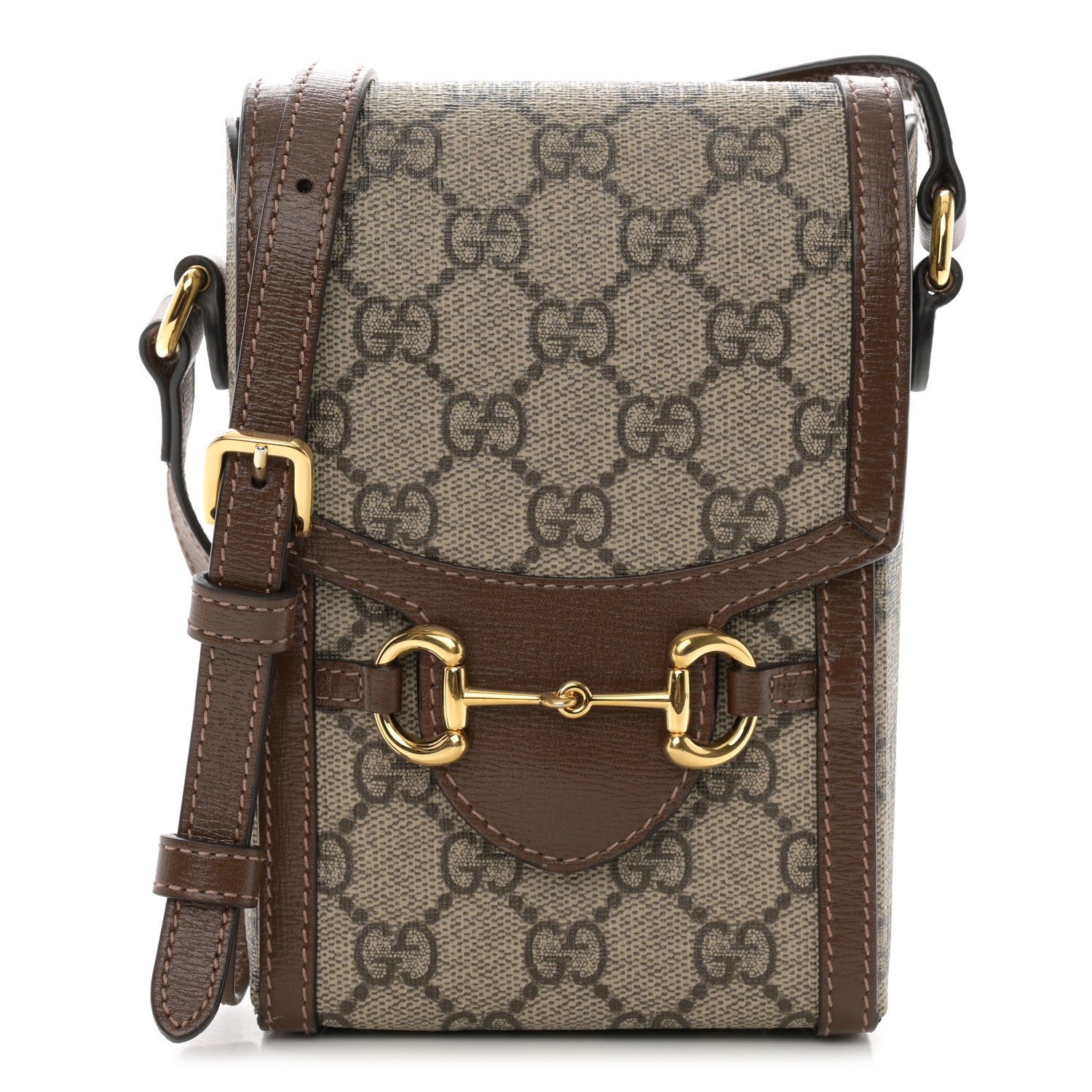 Gucci GG Supreme Monogram Mini Horsebit 1955 Crossbody Bag Beige Brown Sugar 1 of 10