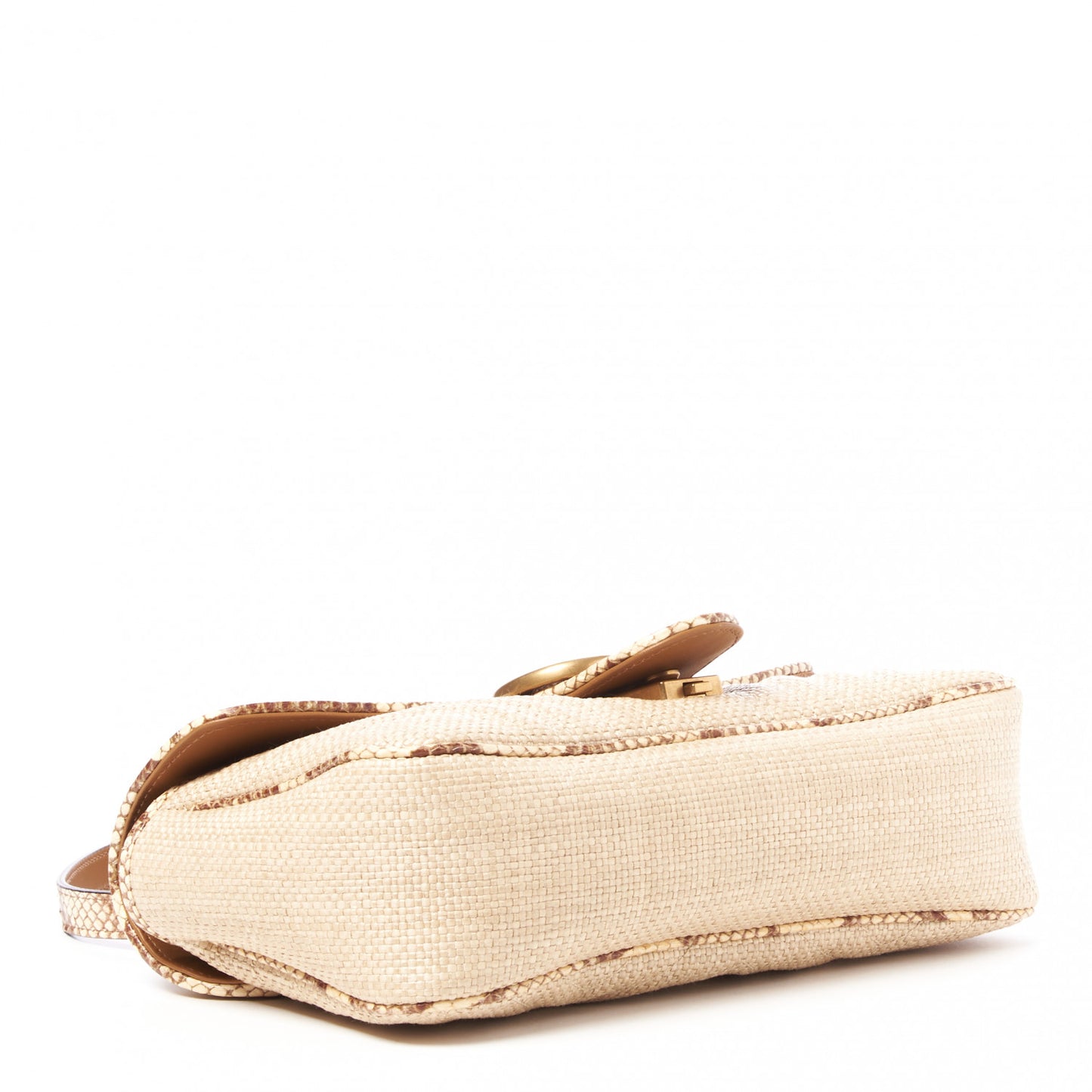 Raffia Elaphe Matelasse Small GG Marmont Shoulder Bag Natural Cream Brown