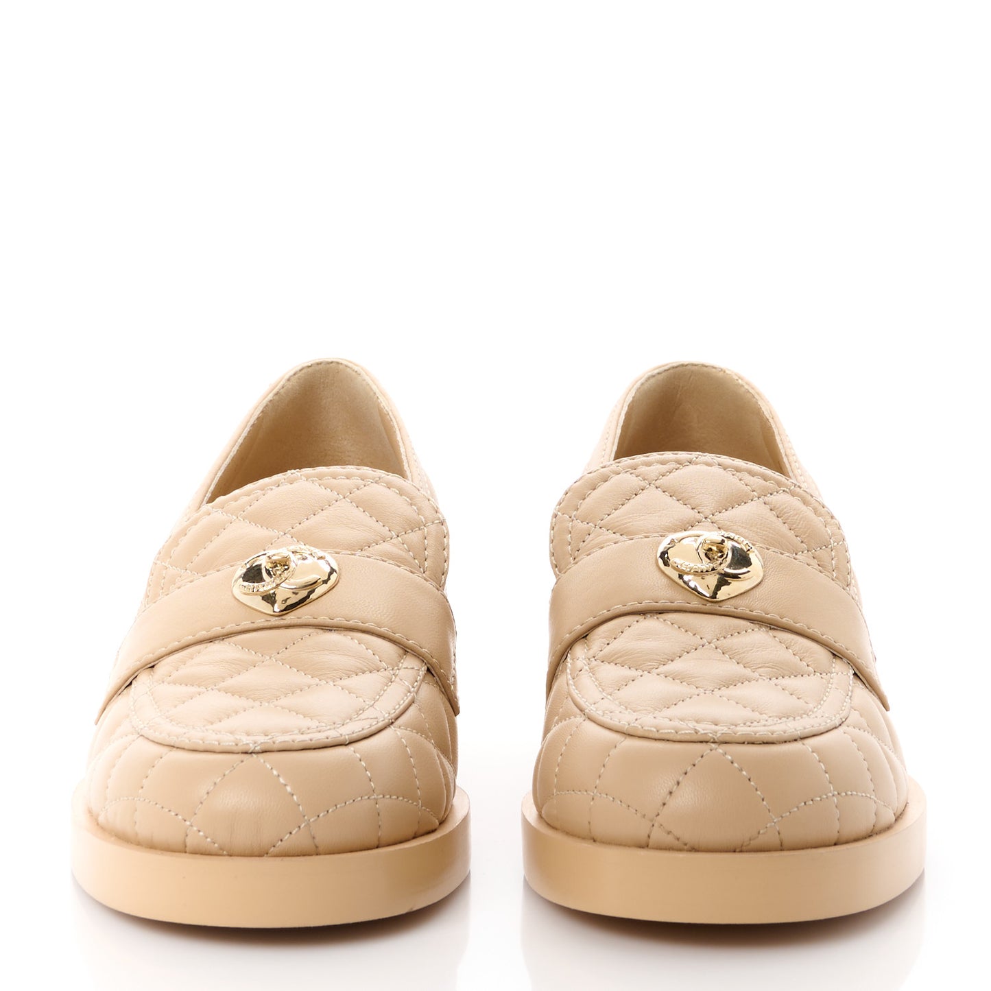 Lambskin Quilted CC Heart Loafers 37 Beige 39.5 Beige