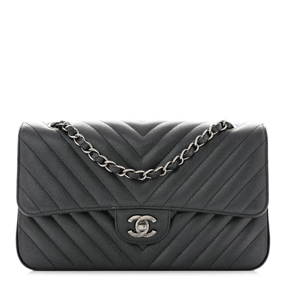 Chanel Iridescent Caviar Chevron Quilted Medium Double Flap Black 1 of 11