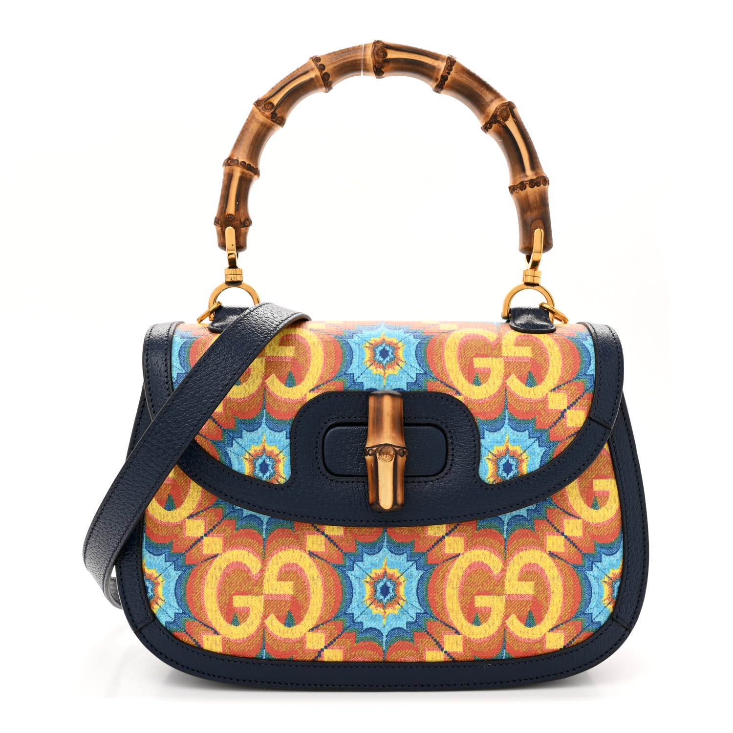 Gucci Calfskin Kaleidoscope Medium Bamboo 1947 Top Handle Bag Blue Orange Multicolor Blue Agata 1 of 10