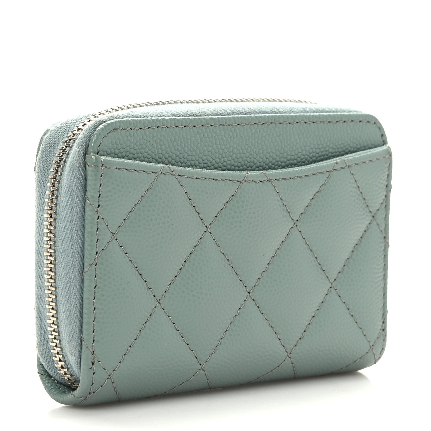 Caviar Quilted Zip Around Coin Purse Wallet Dark Green