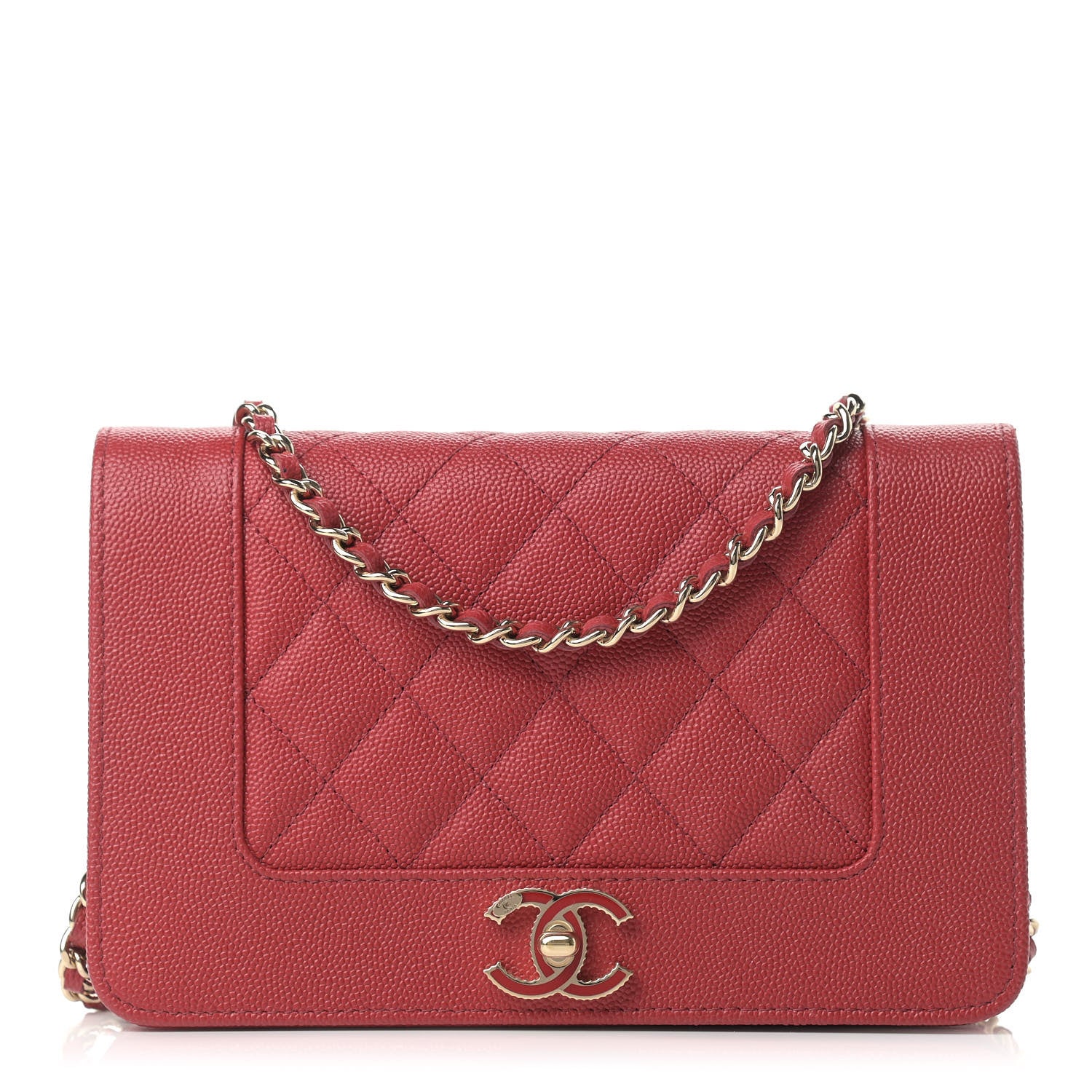 Chanel Caviar Quilted Vintage Mademoiselle Wallet On Chain WOC Red 1 of 10