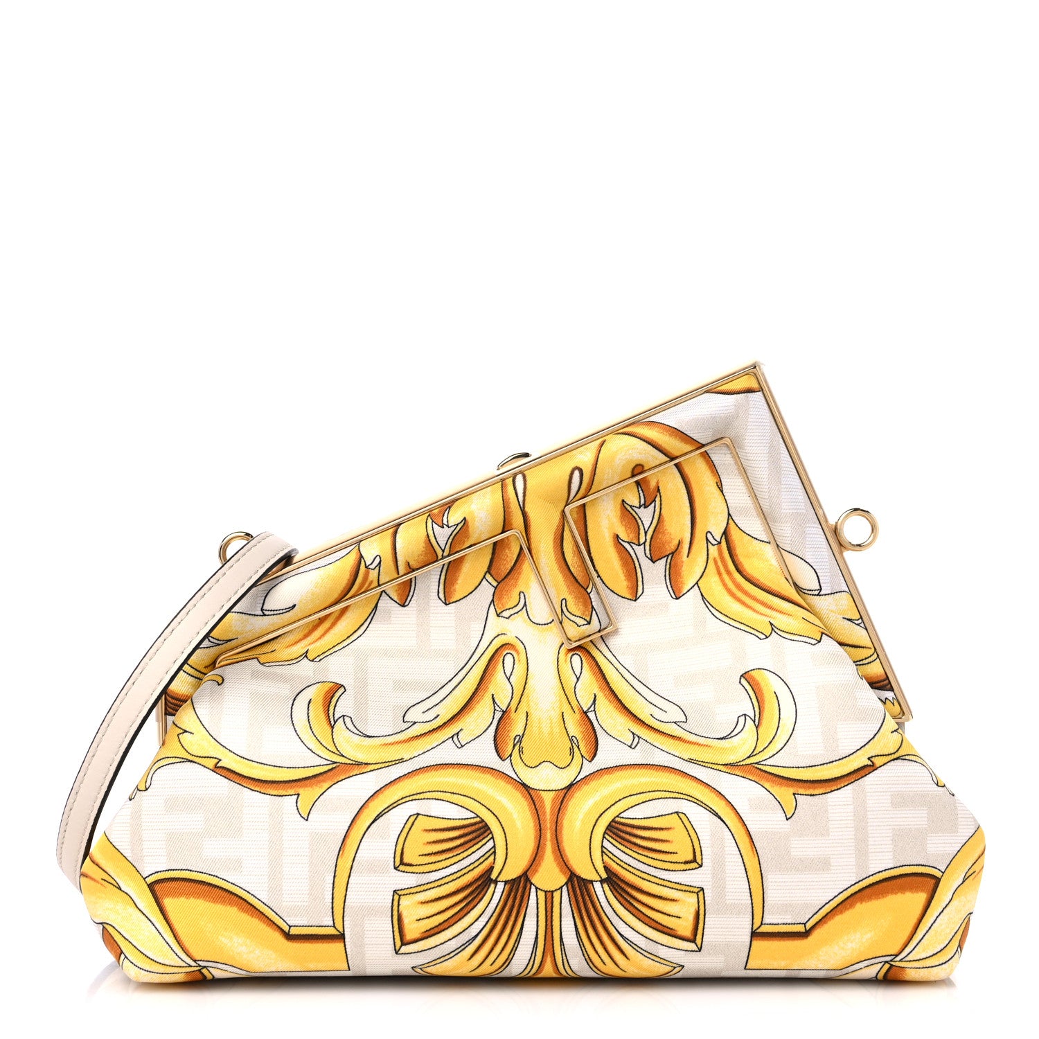 Fendi X VERSACE Silk Calfskin Fendace FF Baroque Print Medium Fendi First White Gold 1 of 8