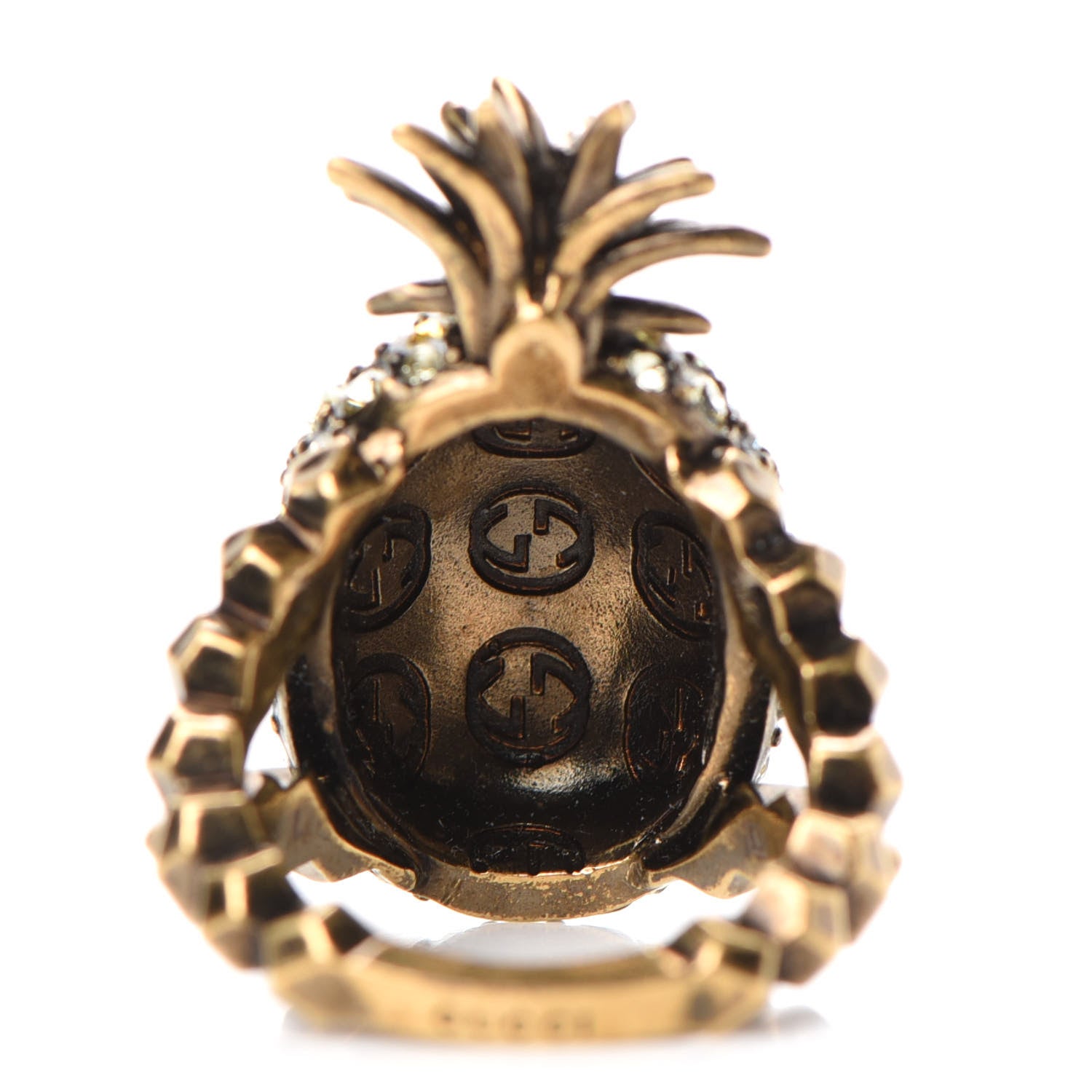 Gucci Metal Crystal Pineapple Motif Ring L Aged Gold 4 of 6