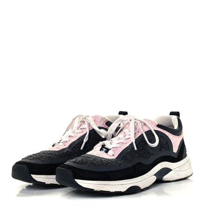 Chanel Tweed Suede Calfskin CC Sneakers 41 Gray Pink 2 of 9