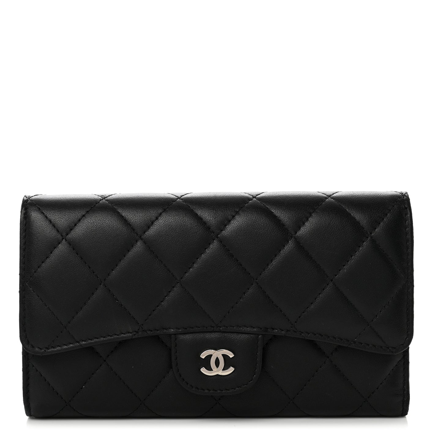 Lambskin Quilted Large Flap Wallet Black