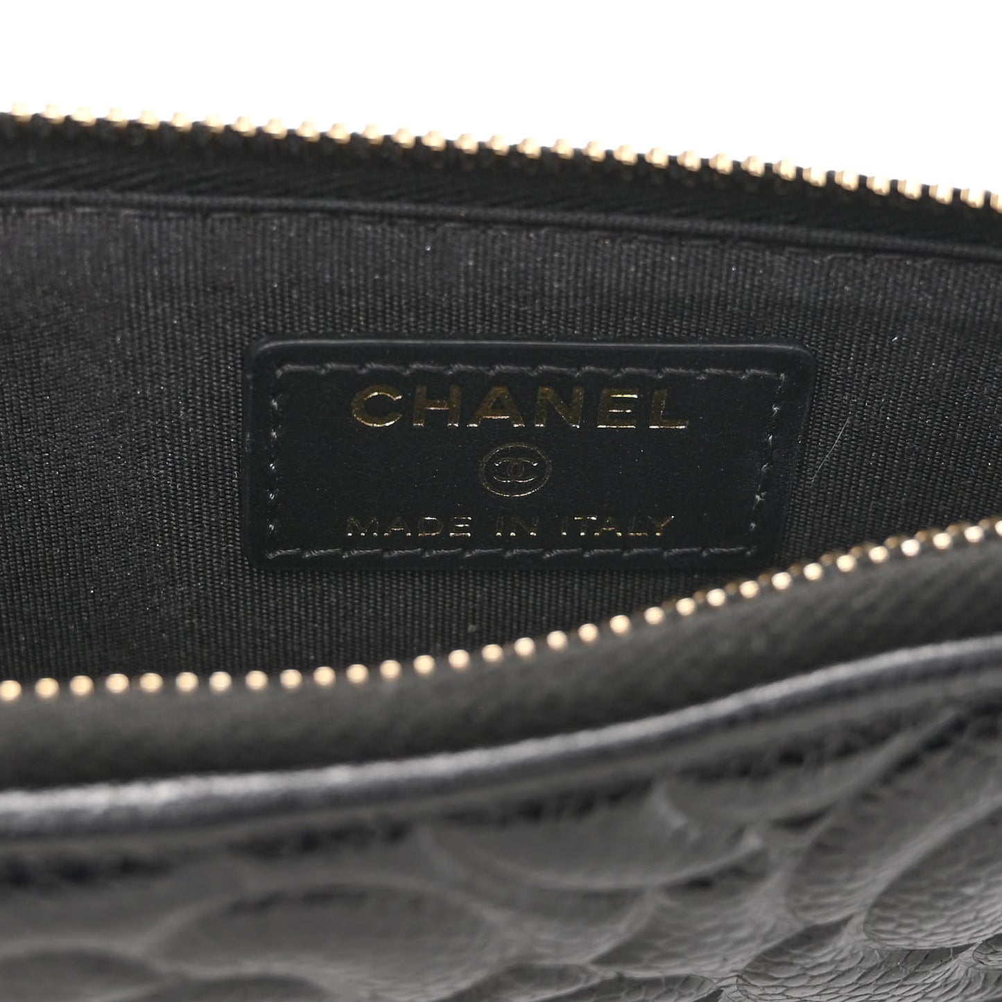 Caviar Camellia Embossed Classic Flat Wallet Pouch Black