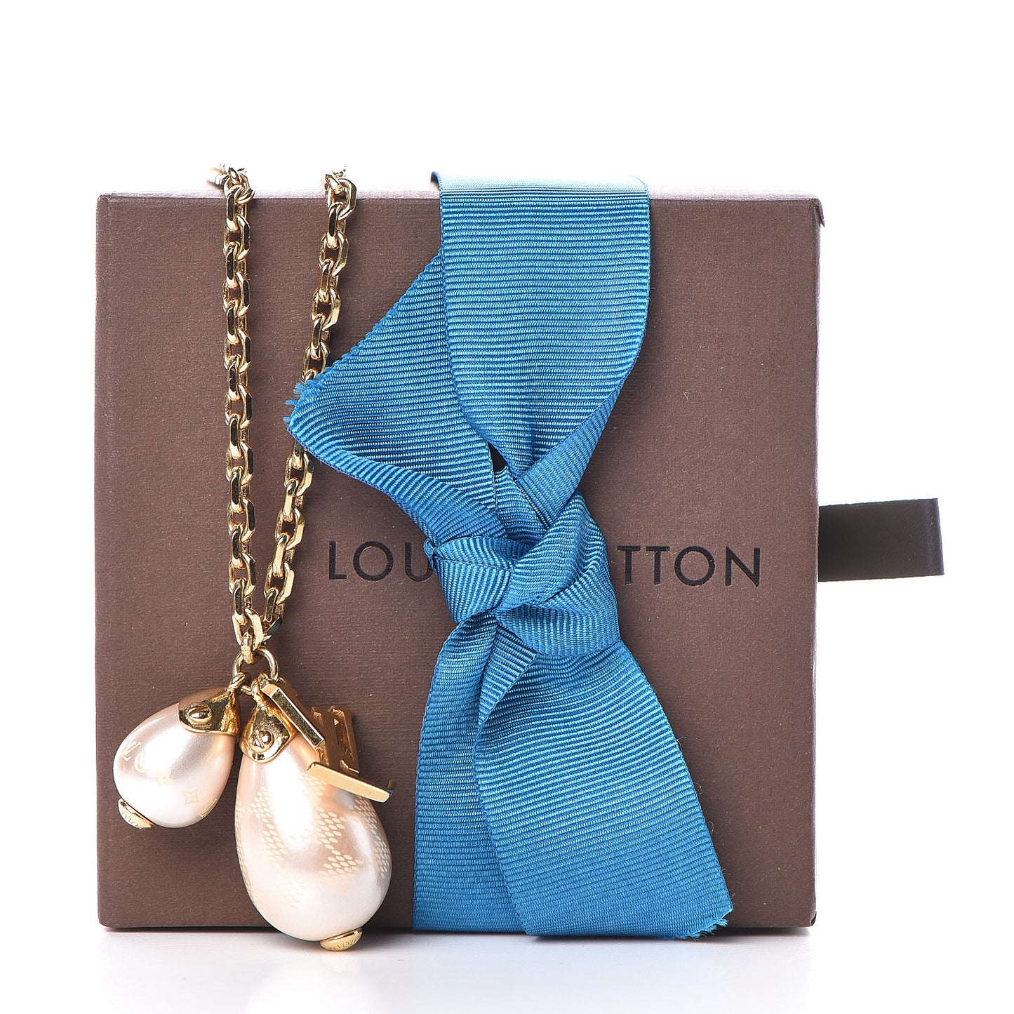 Damier Monogram Pearl Pendant Necklace Gold