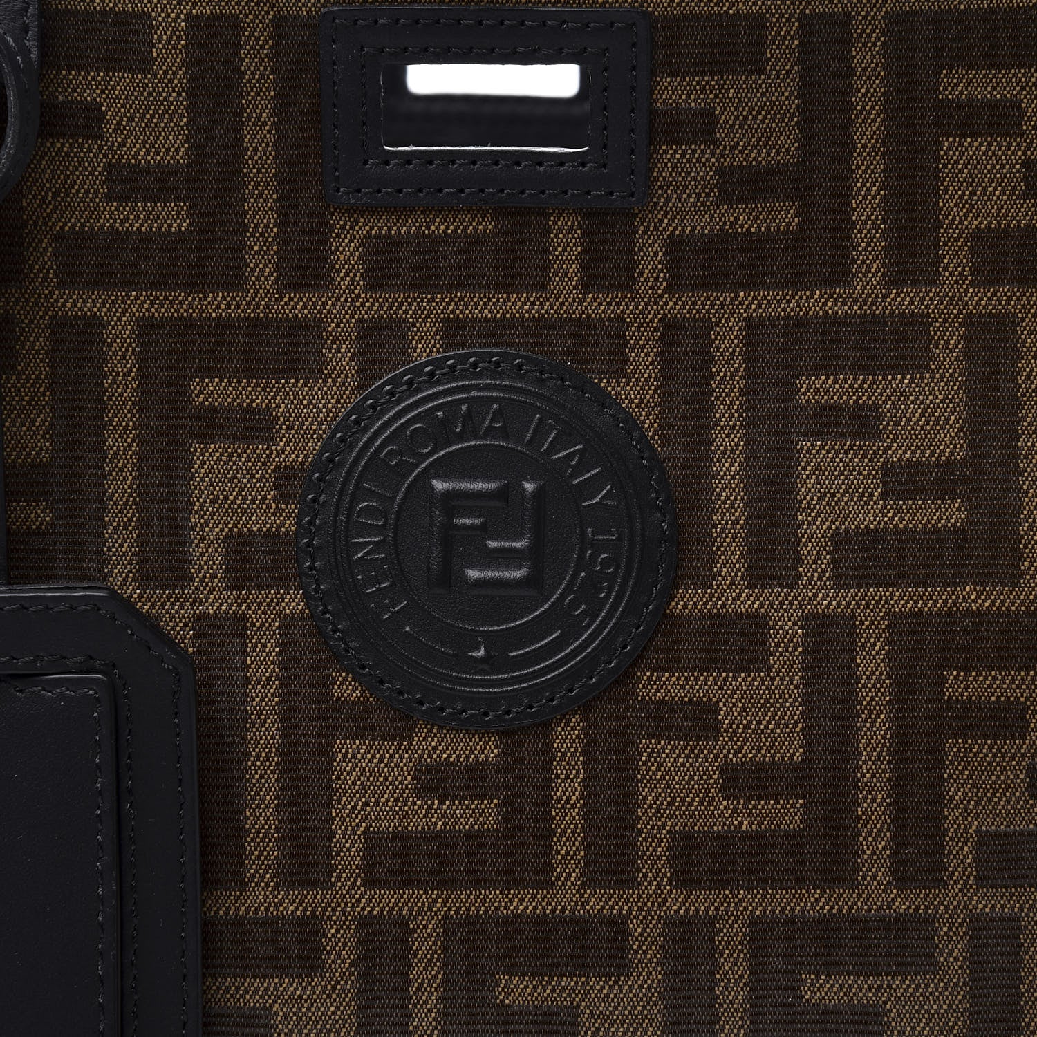 Fendi Glazed Fabric Vitello Century FF 1974 Stamp Patch Mini Peekaboo Defender Cover Mogano Panna Black 11 of 11