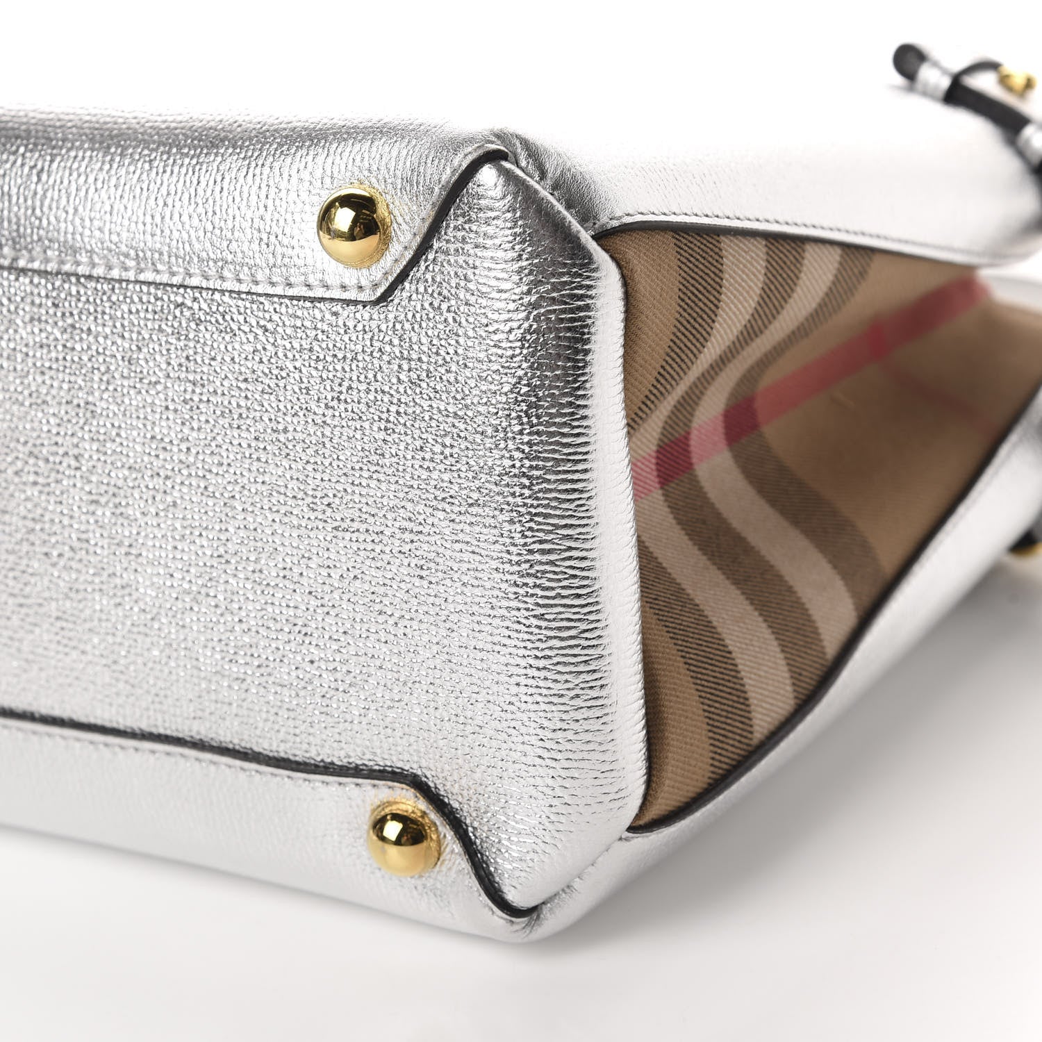 Burberry Metallic Grainy Calfskin House Check Medium Banner Tote Silver 7 of 10