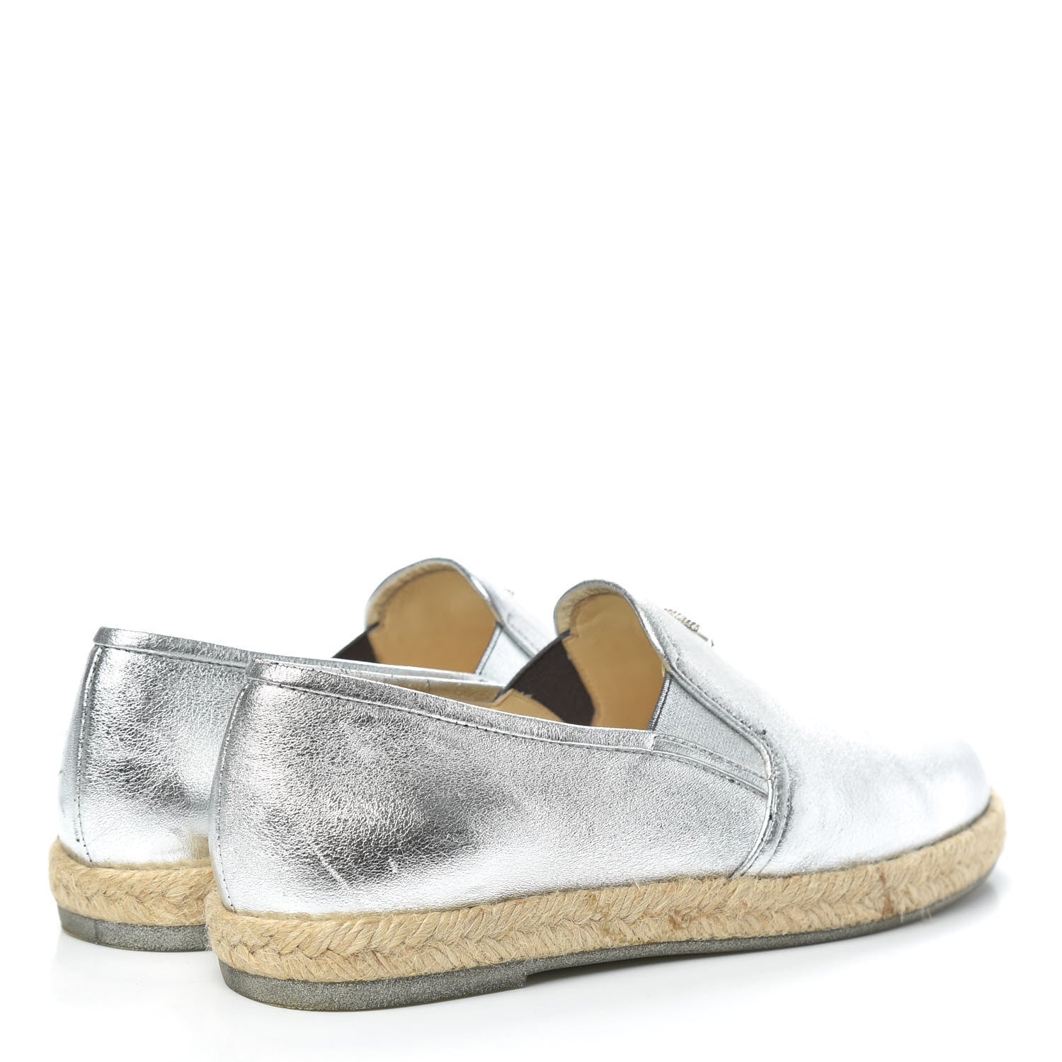 Chanel Crumpled Lambskin CC Mocassin Loafer Espadrilles 35 Silver 4 of 10