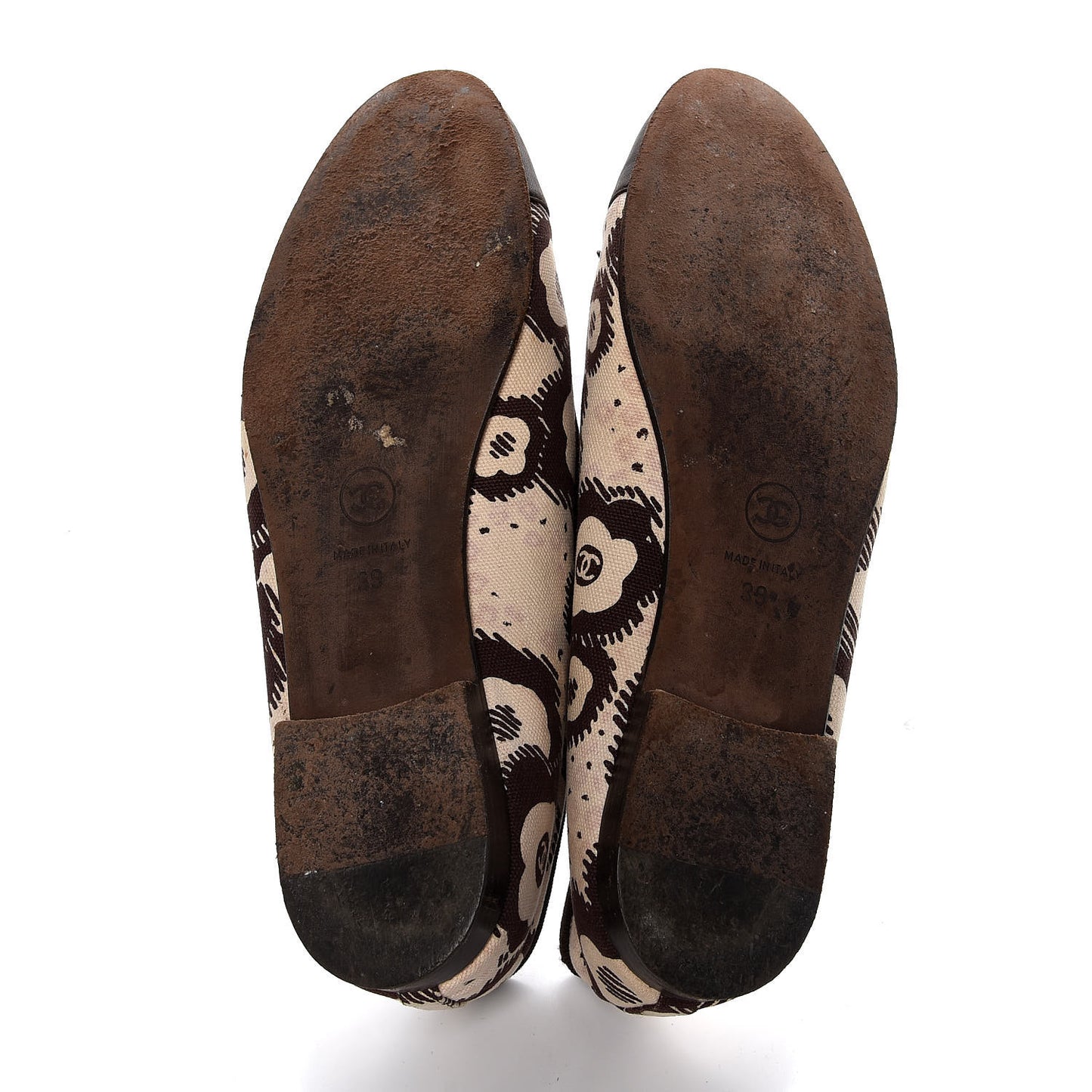 Lambskin Canvas Printed CC Cap Toe Ballerina Flats 39 Brown