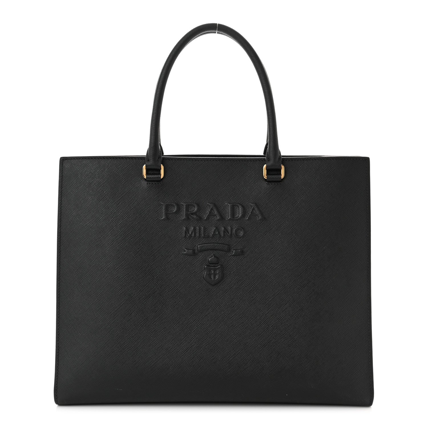 Prada Saffiano Lux Logo Embossed Large Shoulder Tote Handbag Black 1 of 11