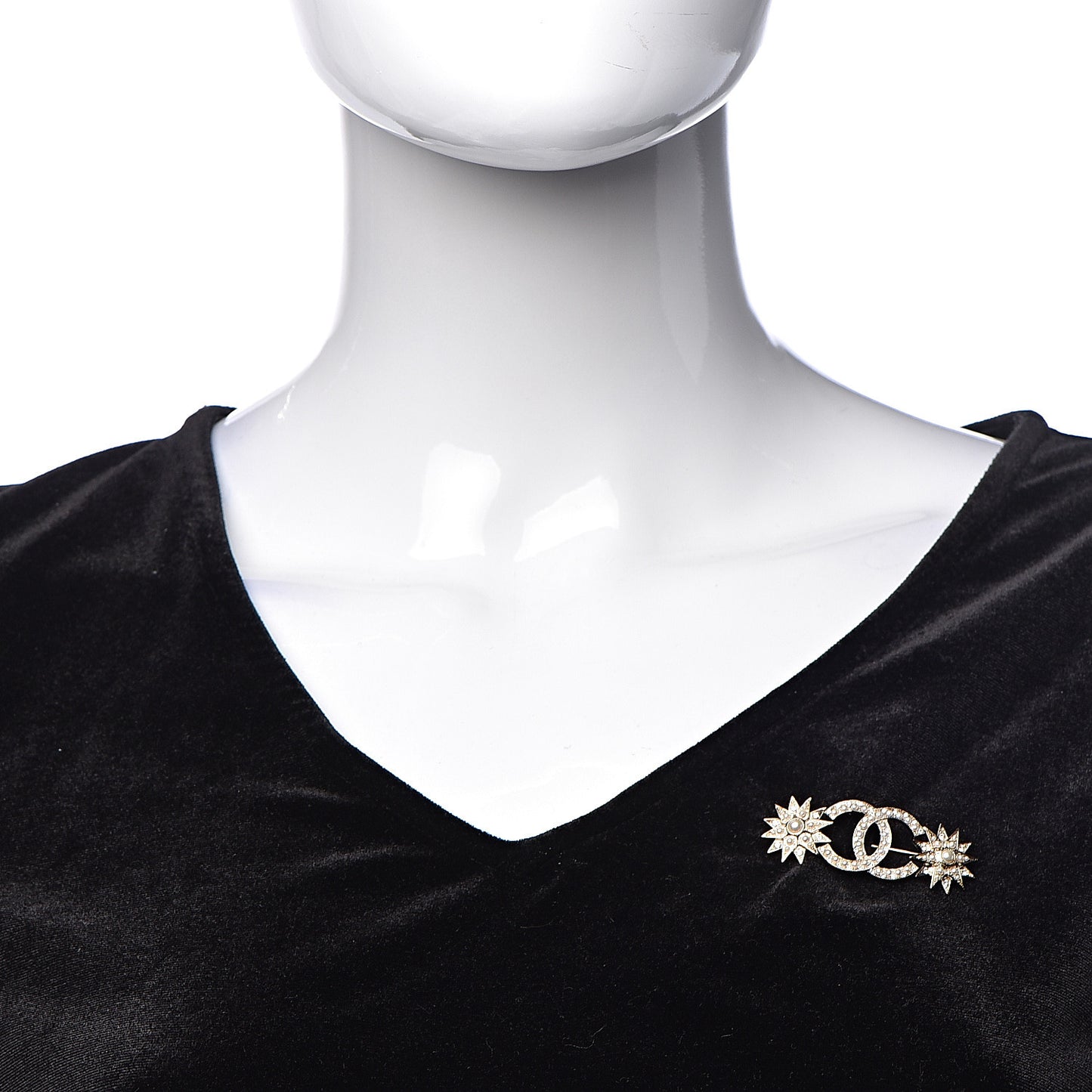 Pearl Crystal CC Star Brooch Gold