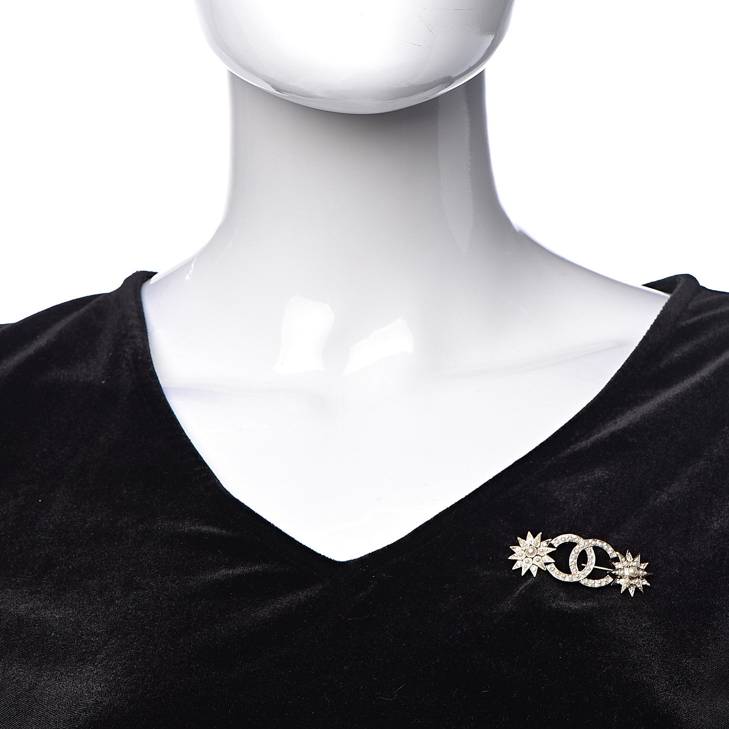 Chanel Pearl Crystal CC Star Brooch Gold 2 of 5