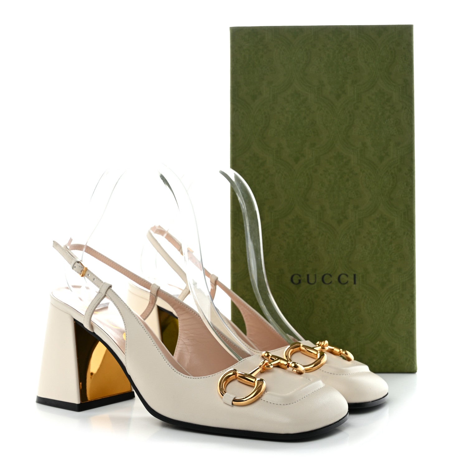 Gucci Malaga Kid Horsebit 75mm Slingback Pumps 39 Mystic White 8 of 8