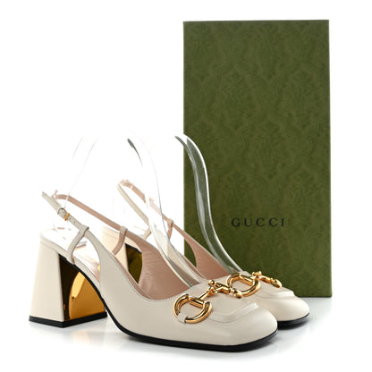 Gucci Malaga Kid Horsebit 75mm Slingback Pumps 39 Mystic White 8 of 8