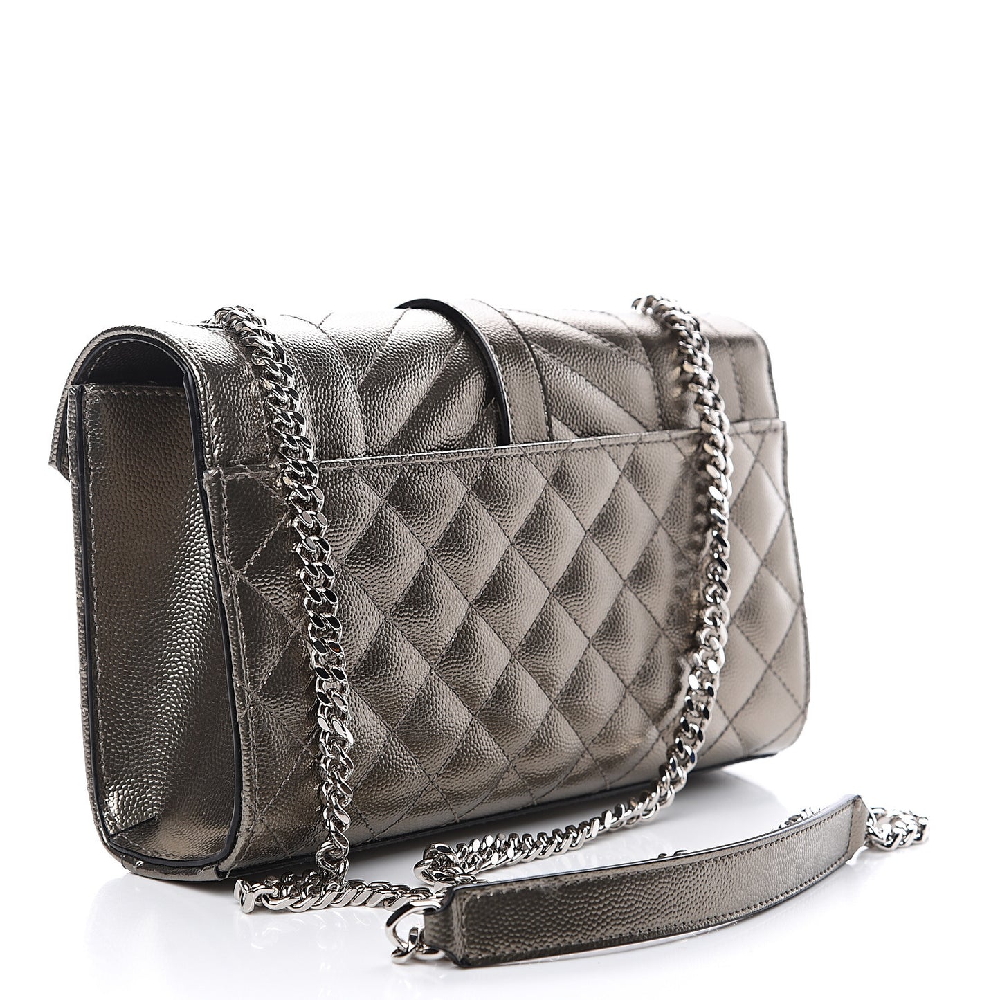 Metallic Grain De Poudre Textured Mixed Matelasse Triquilt Small Monogram Satchel Piombo