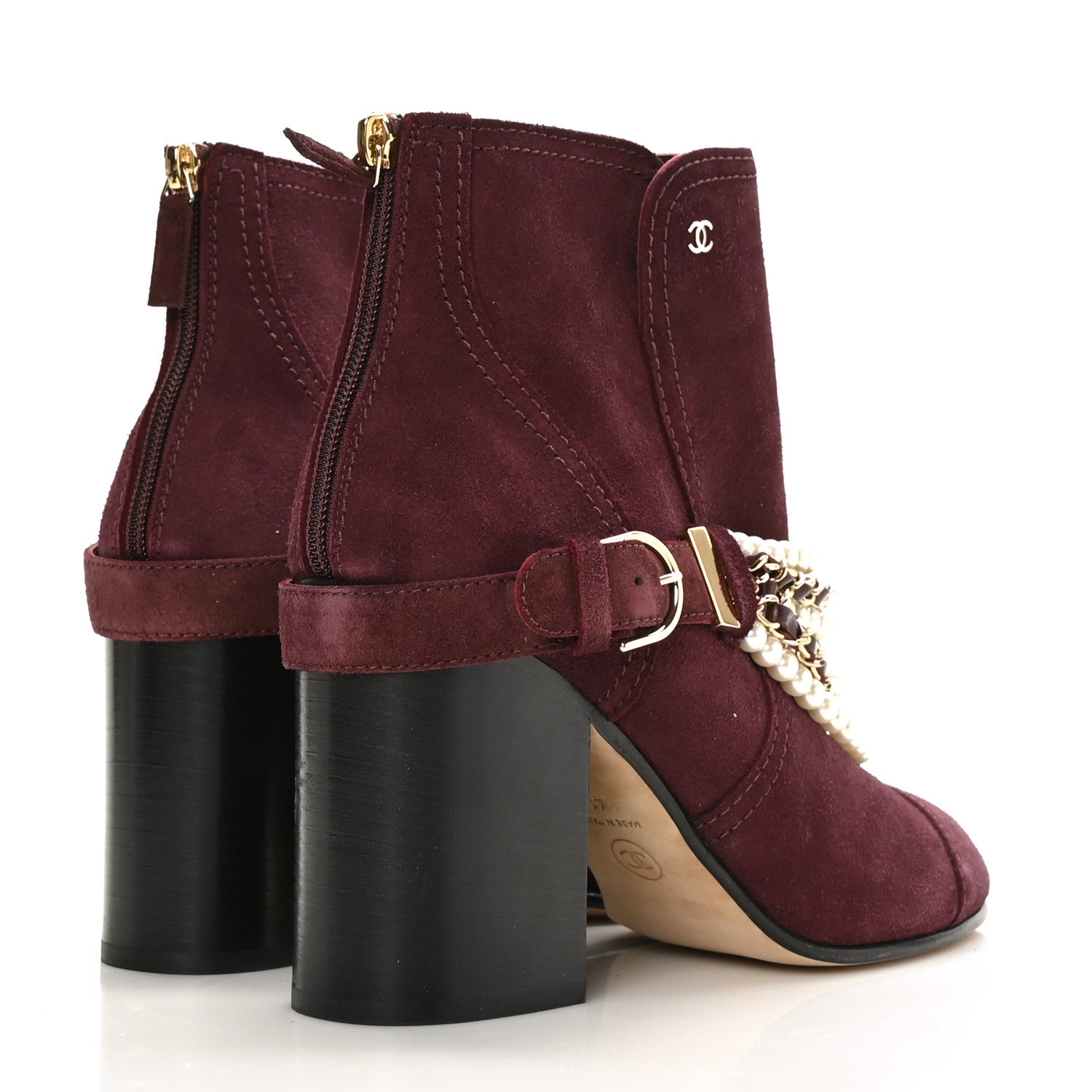 Chanel Suede Calfskin Pearl Cap Toe Short Boots 41 Burgundy 4 of 8