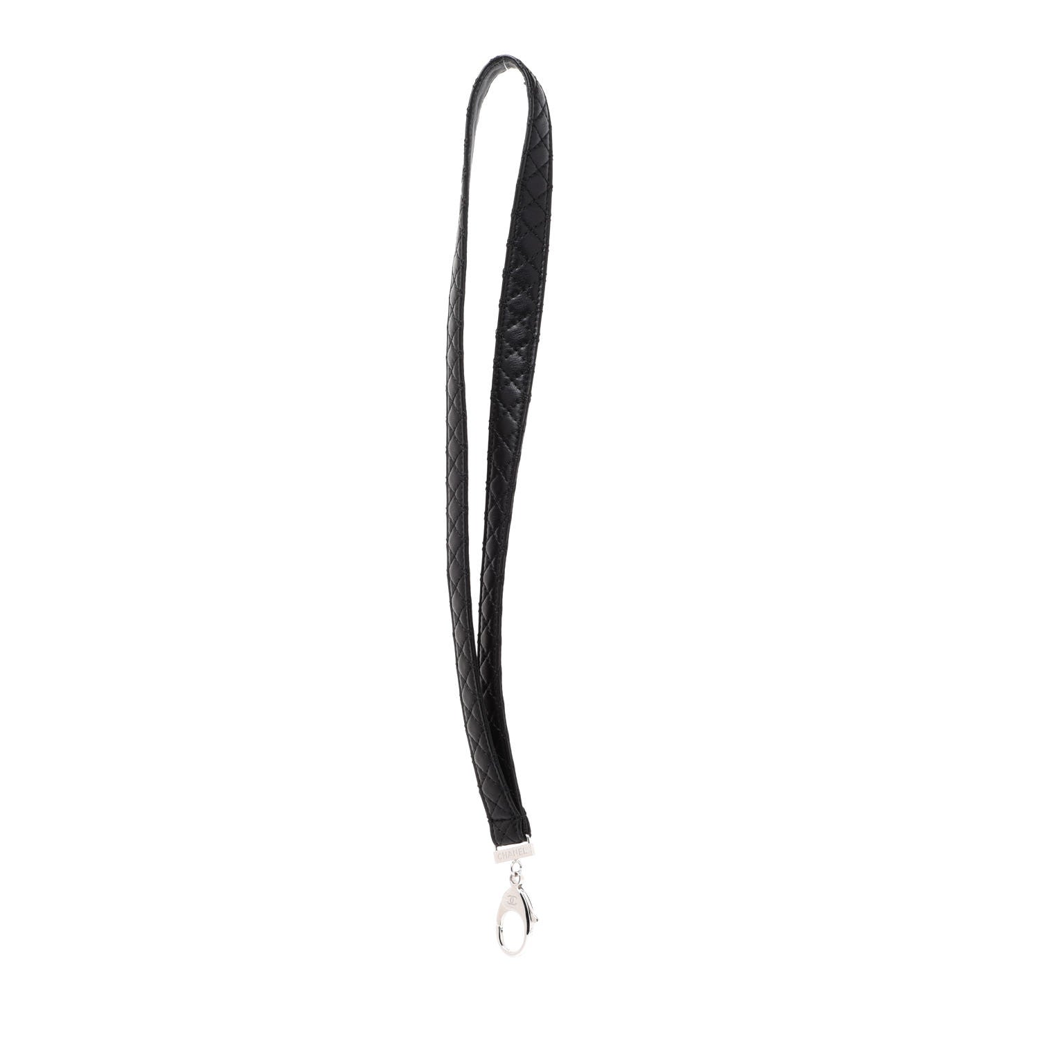 Chanel Lambskin Quilted Lanyard Key Holder Necklace Black 1 of 3