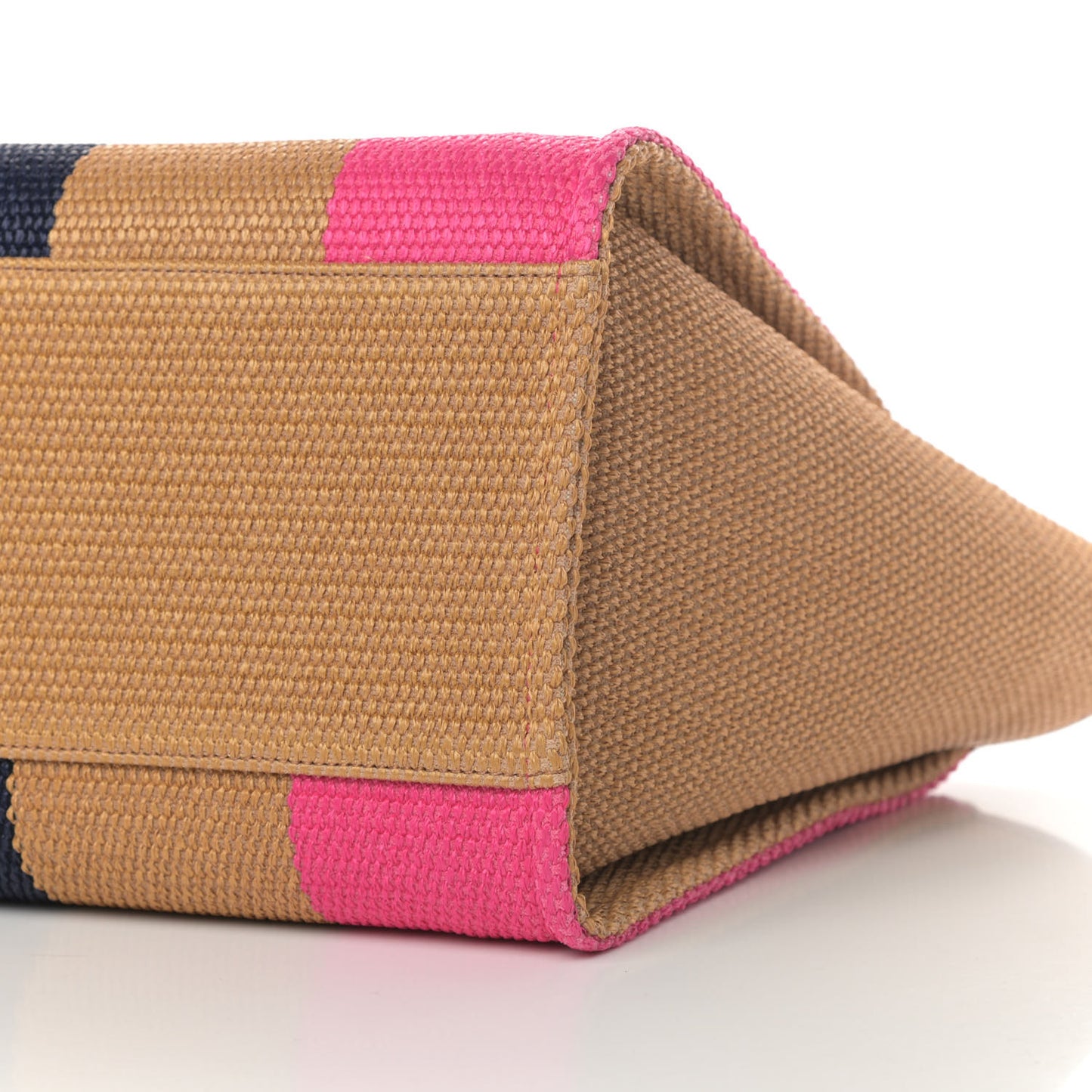 Straw Raffia Calfskin Striped Medium Deauville Tote Dark Beige Fuchsia Navy Blue