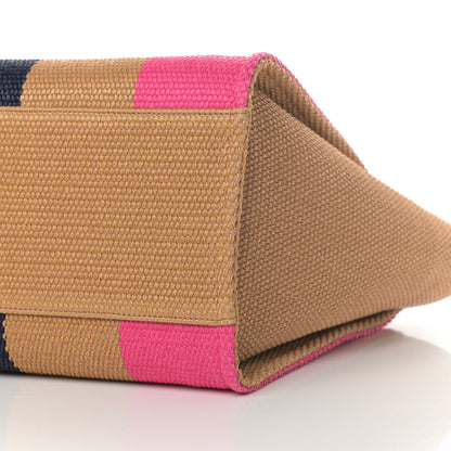 Chanel Straw Raffia Calfskin Striped Medium Deauville Tote Dark Beige Fuchsia Navy Blue 10 of 12