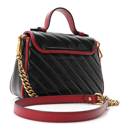 Gucci Vintage Effect Calfskin Matelasse Diagonal Mini Torchon GG Marmont Top Handle Shoulder Bag Black Romantic Cherry 3 of 10