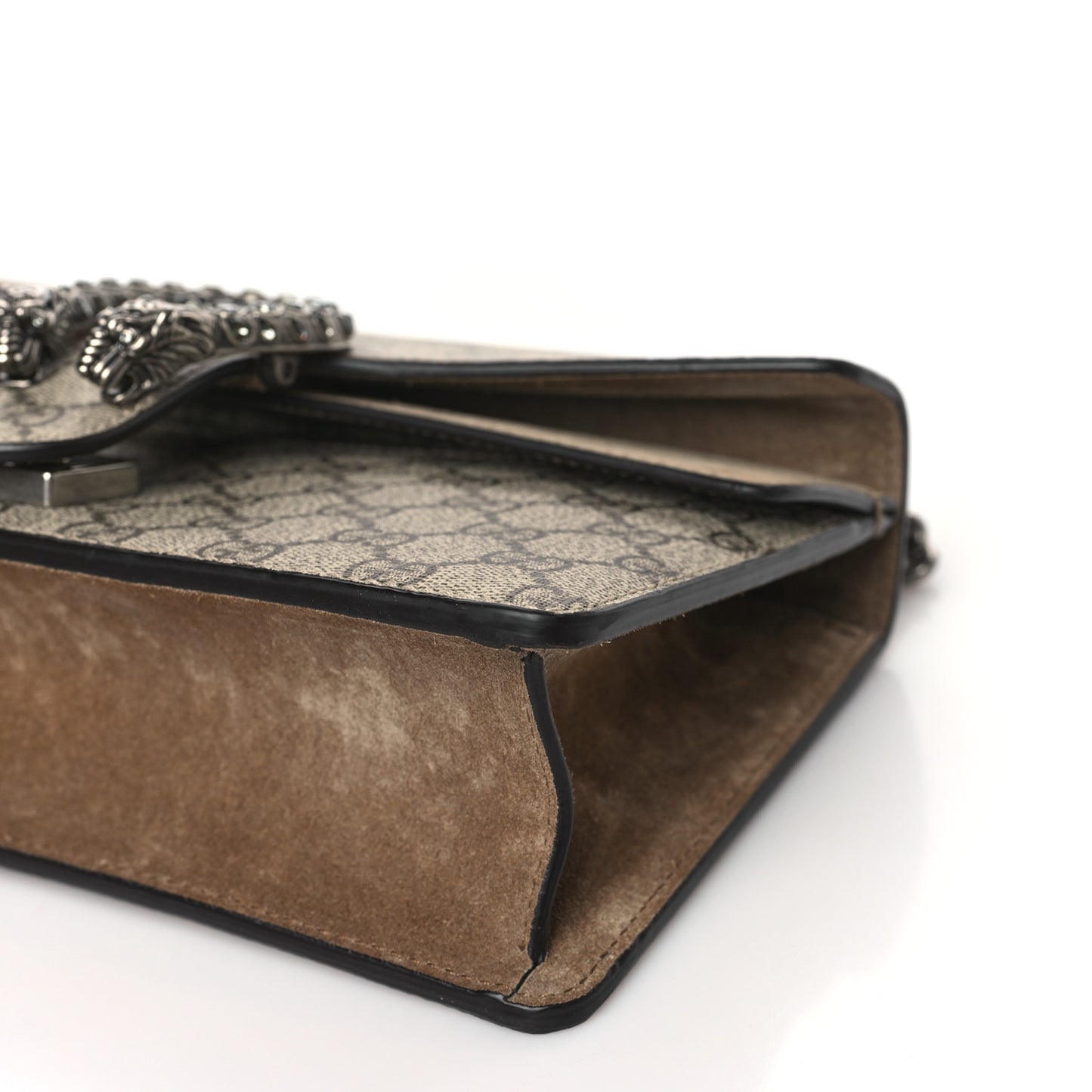 GG Supreme Monogram Suede Crystal Small Dionysus Shoulder Bag Beige Ebony Taupe