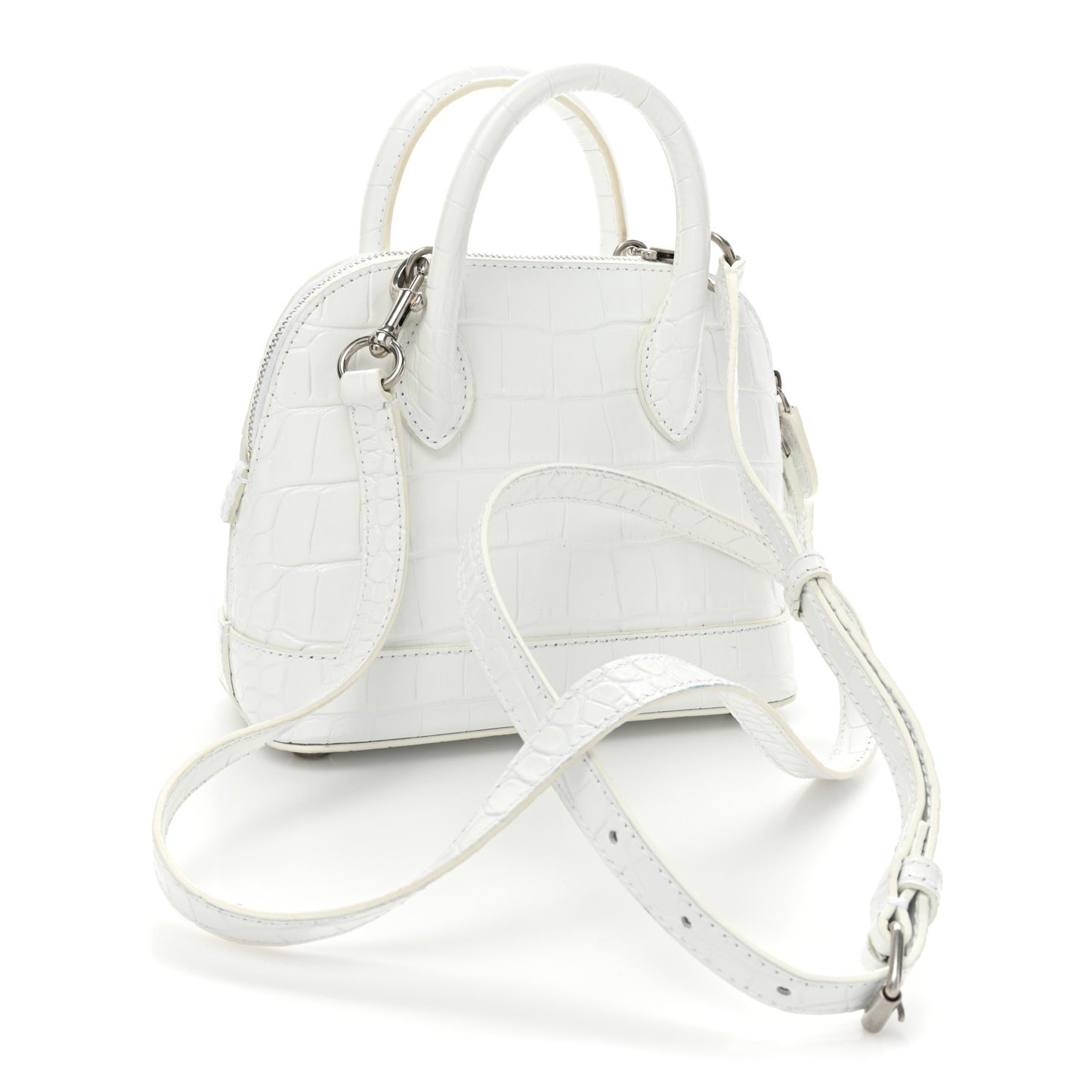 Calfskin Crocodile Embossed XXS Ville Top Handle Bag White Black