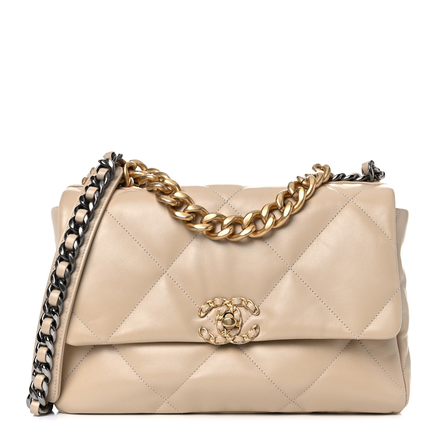 Chanel Lambskin Quilted Large Chanel 19 Flap Light Beige 1 of 10
