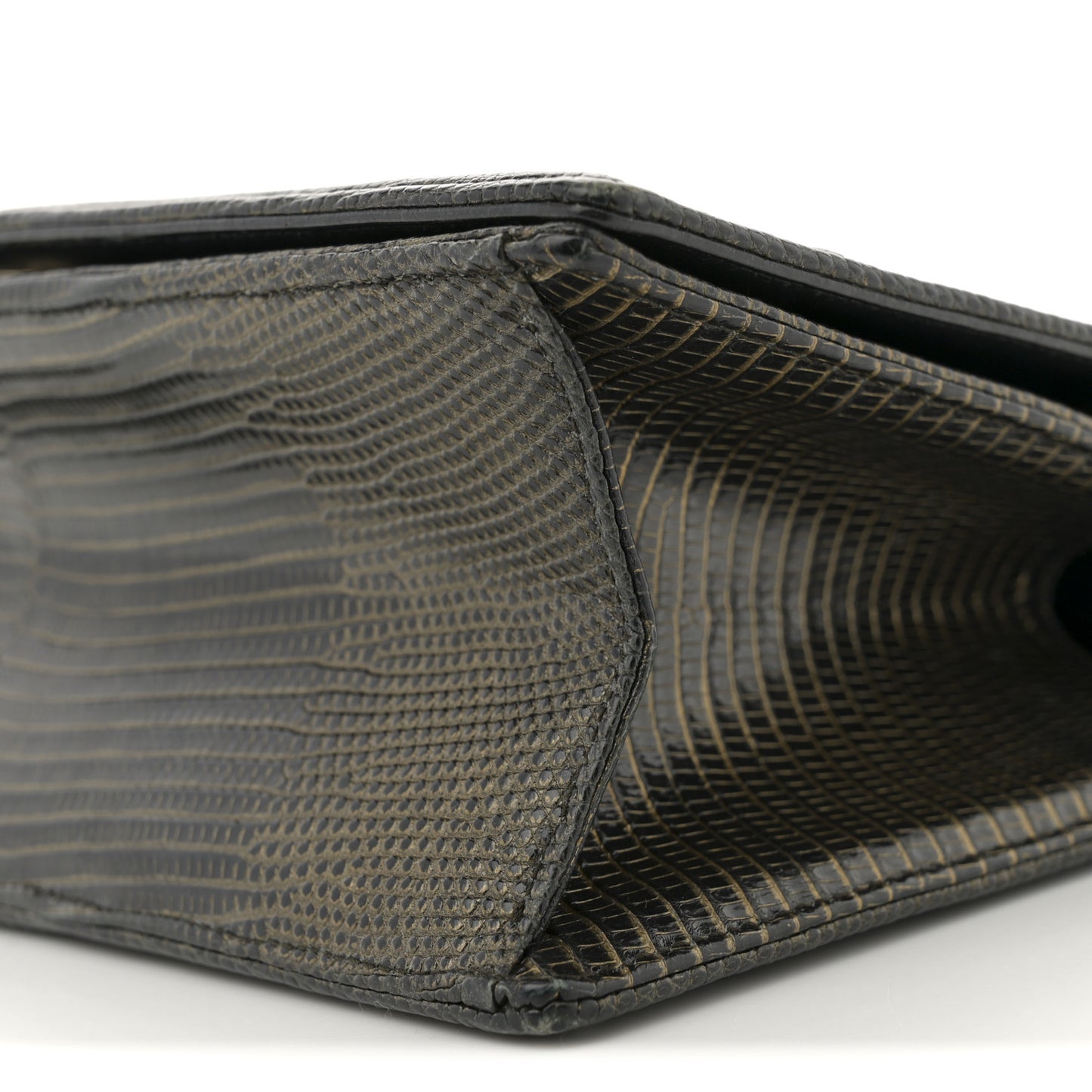 Lizard Medium Diorama Flap Bag Black Gold