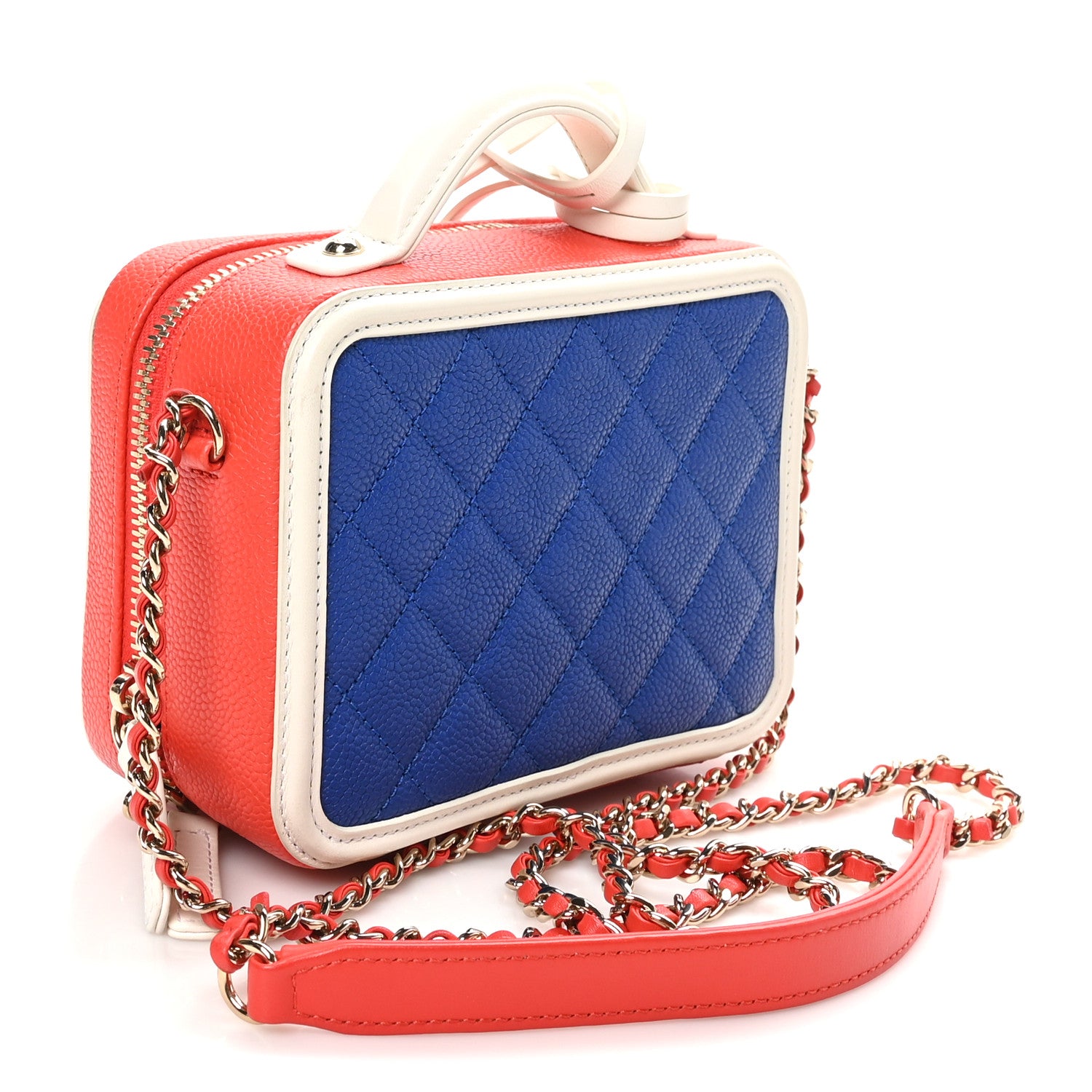 Chanel Caviar Quilted Small CC Filigree Vanity Case Blue White Red 3 of 10