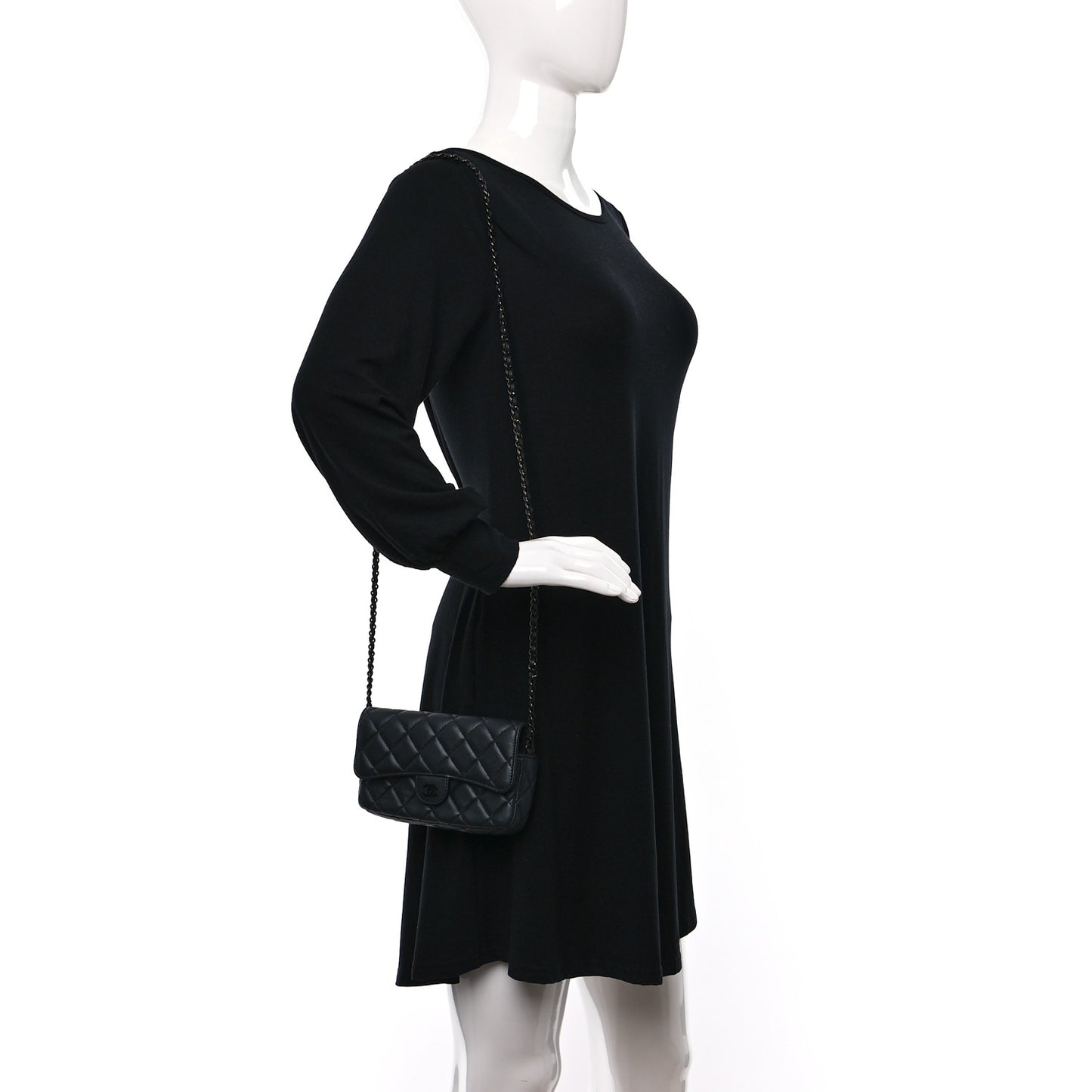 Lambskin Quilted Flap Phone Holder With Chain So Black