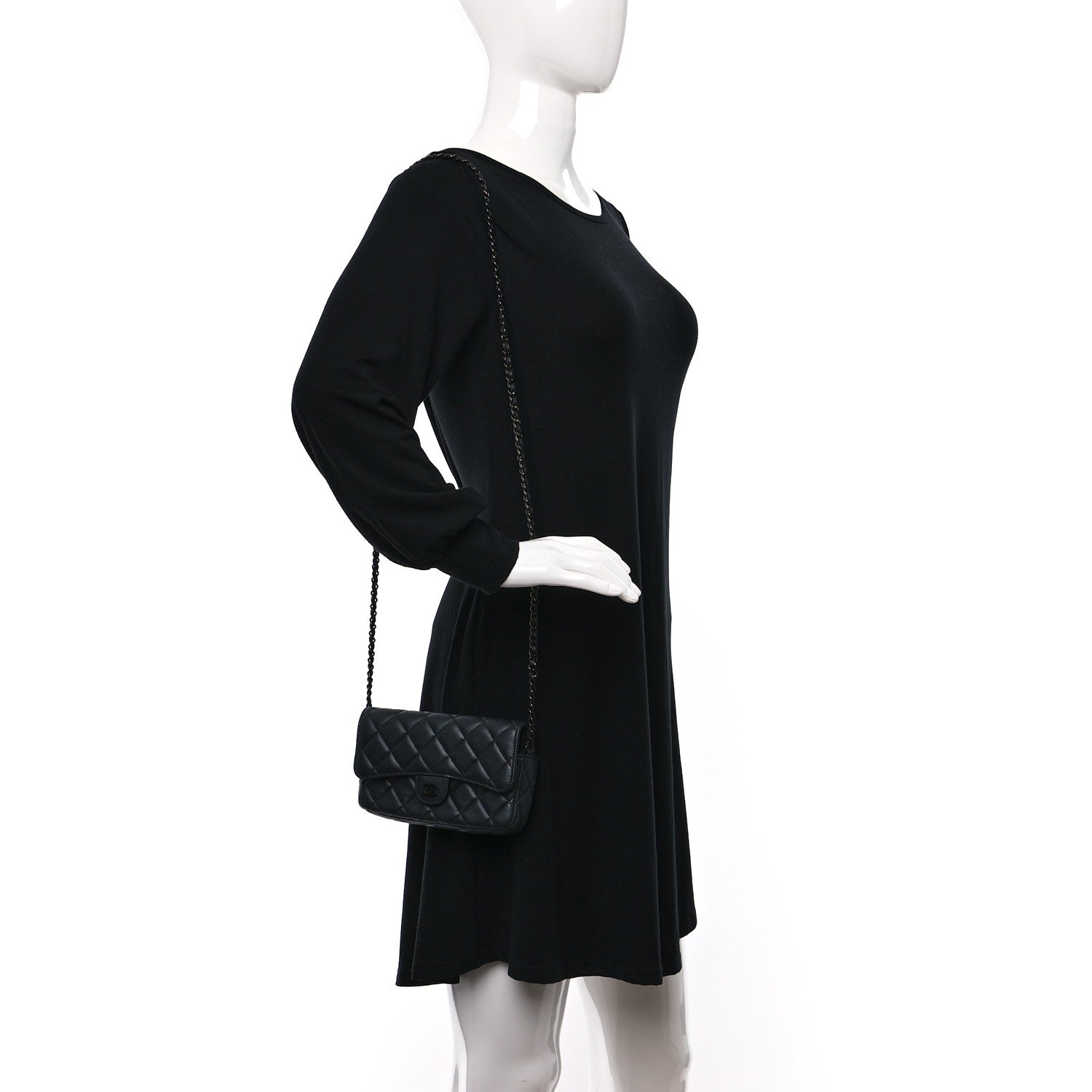 Chanel Lambskin Quilted Flap Phone Holder With Chain So Black 2 of 12