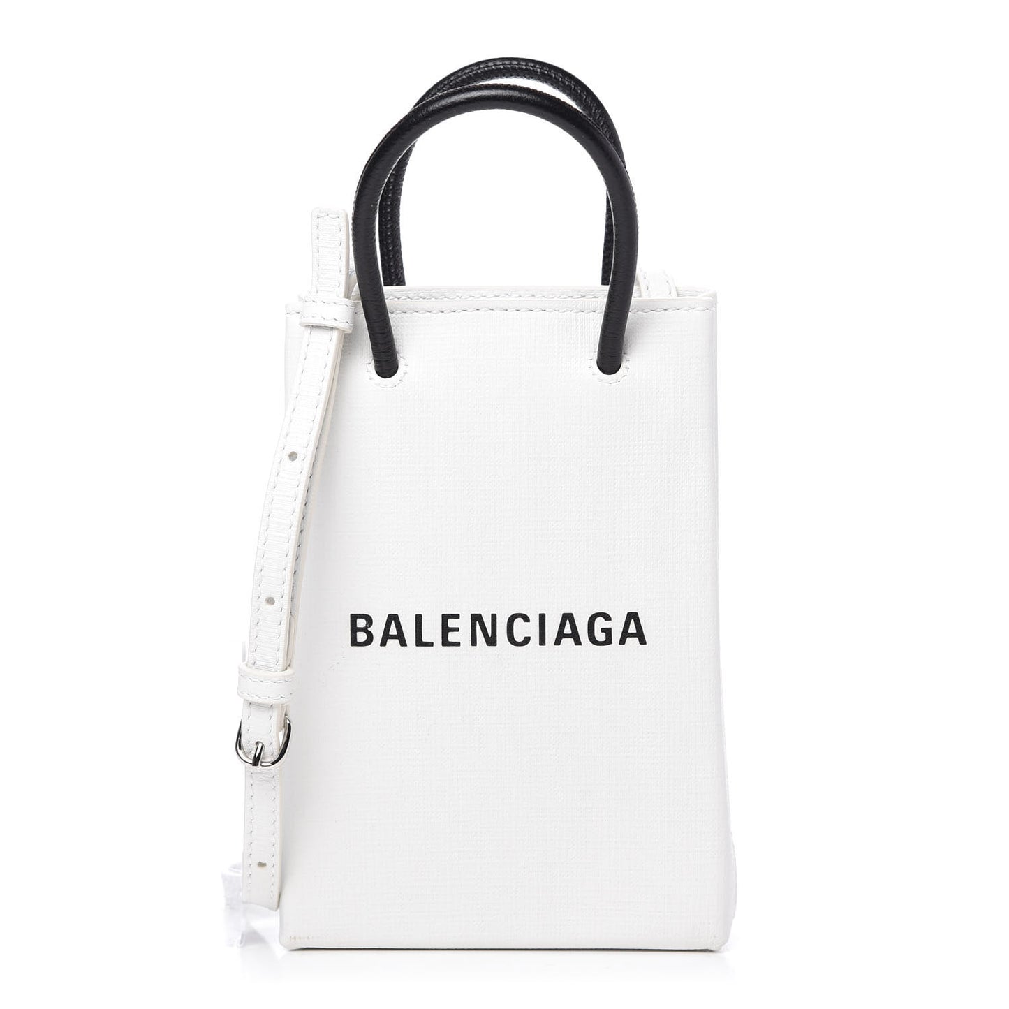 Squared Calfskin Logo Shopping Phone Holder Bag White