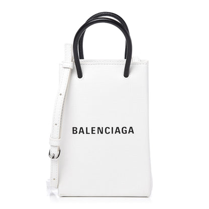 Balenciaga Squared Calfskin Logo Shopping Phone Holder Bag White 1 of 9