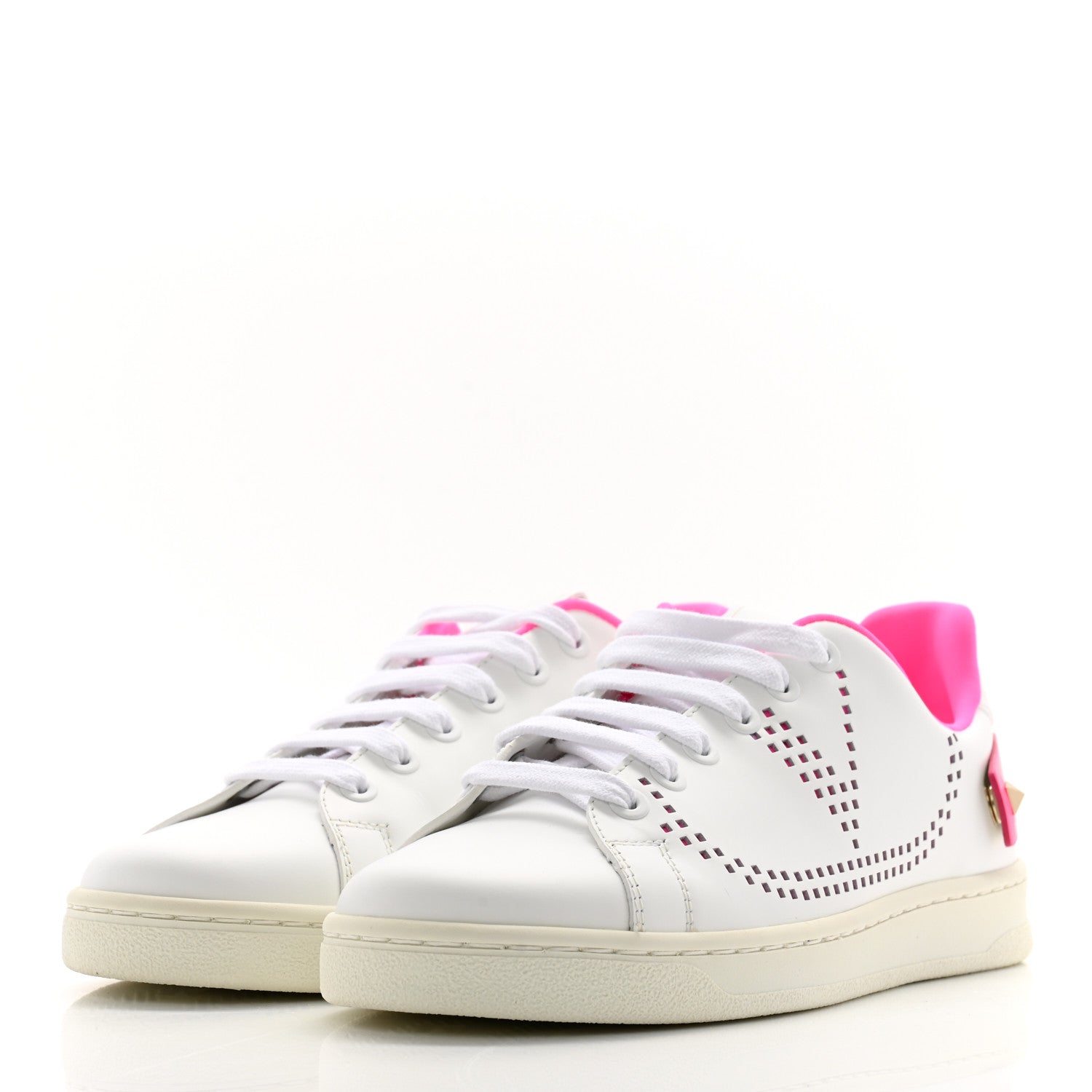 Valentino Garavani Calfskin Womens Backnet Sneakers 35 White Fuchsia 3 of 10