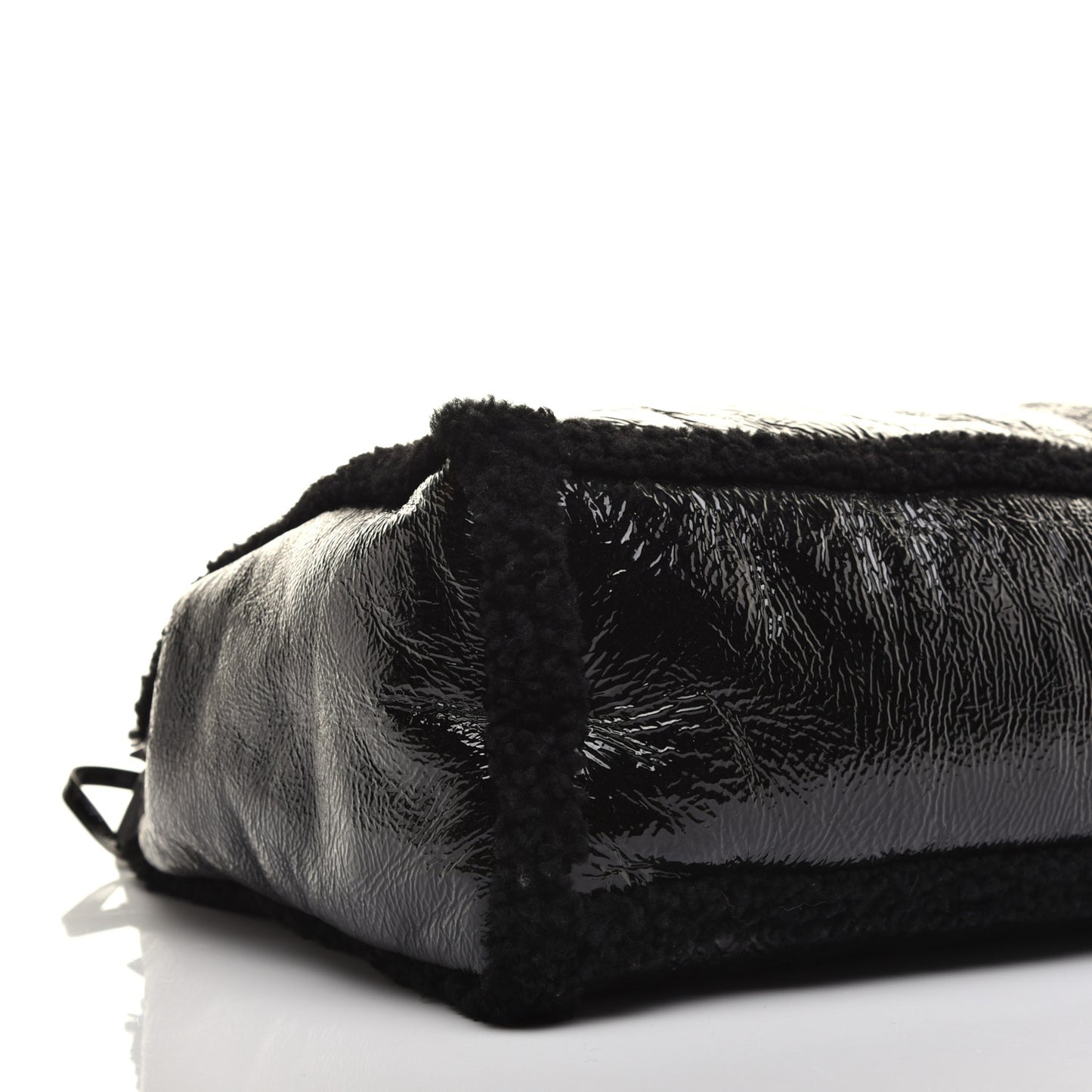 Patent Shearling Medium Soho Chain Shoulder Bag Black