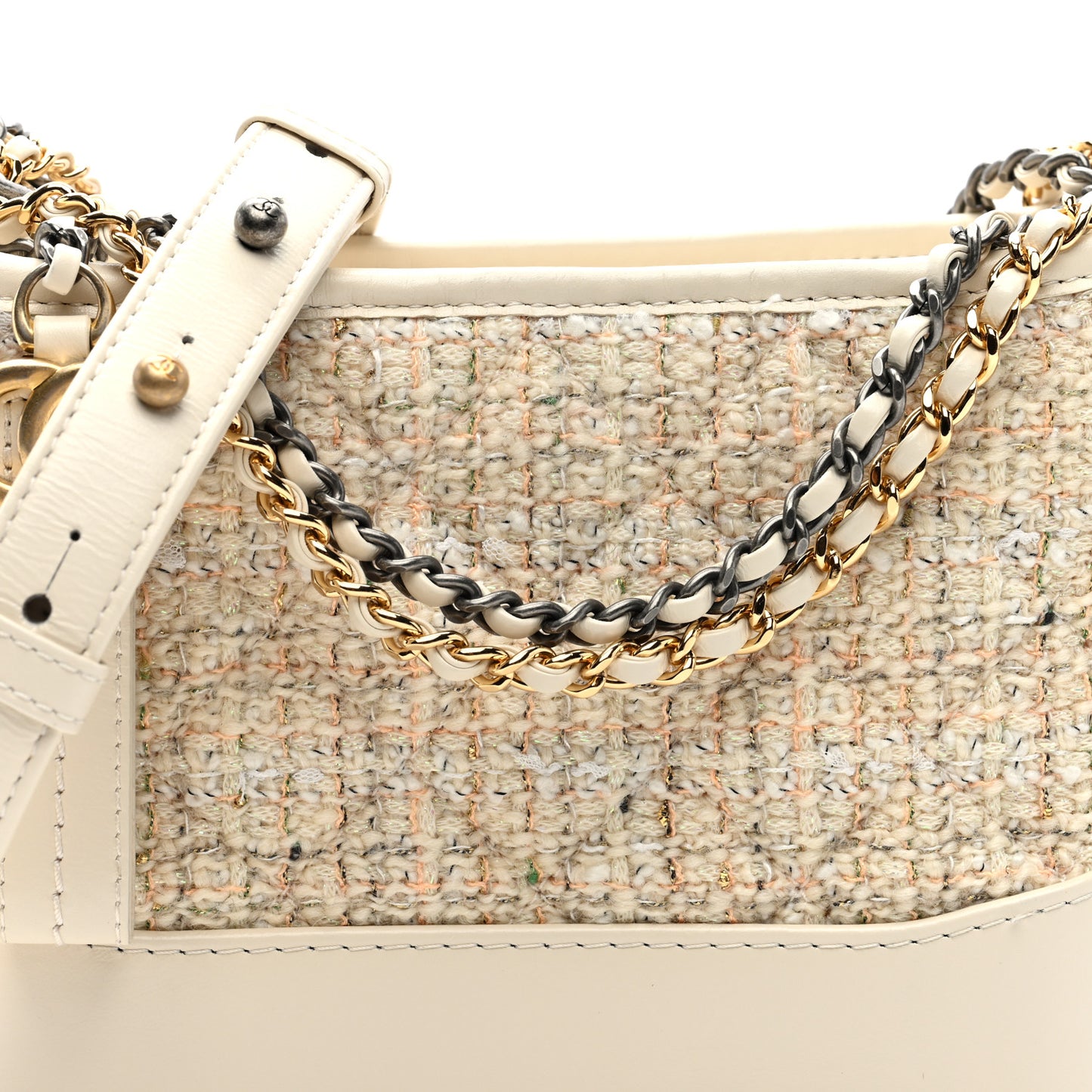 Tweed Calfskin Quilted Small Gabrielle Hobo Beige Ivory