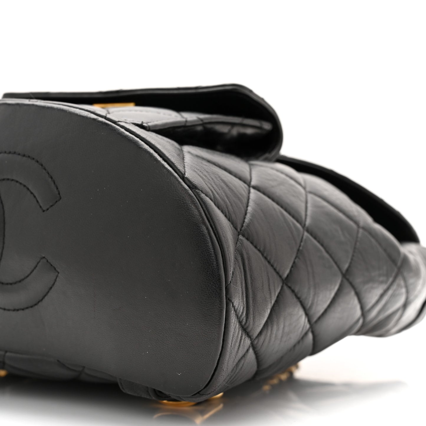 Lambskin Quilted Drawstring Backpack Black