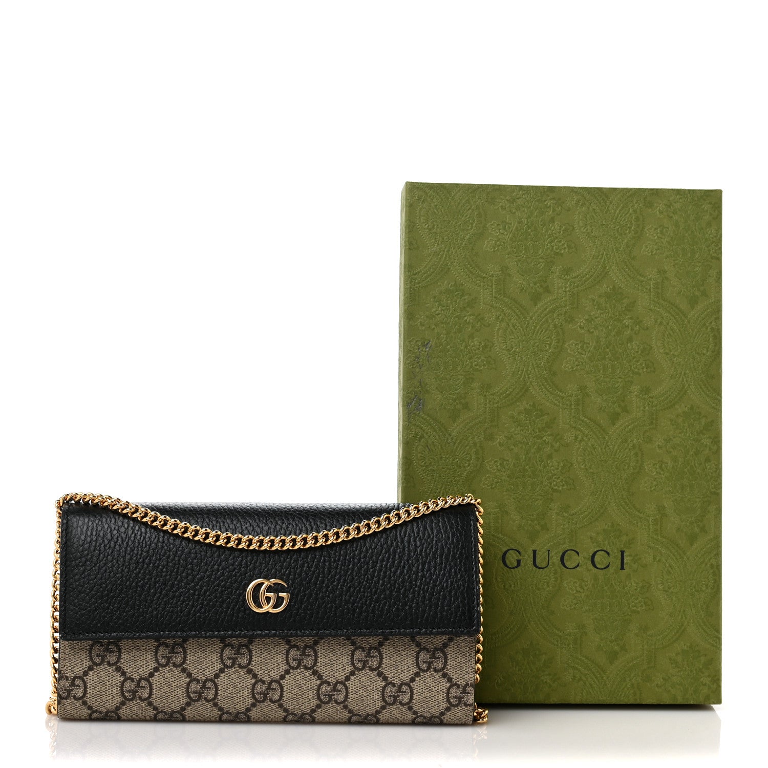 Gucci Dollar Calfskin GG Supreme Monogram Petite GG Marmont Wallet Chain Bag Black Beige Ebony 10 of 10