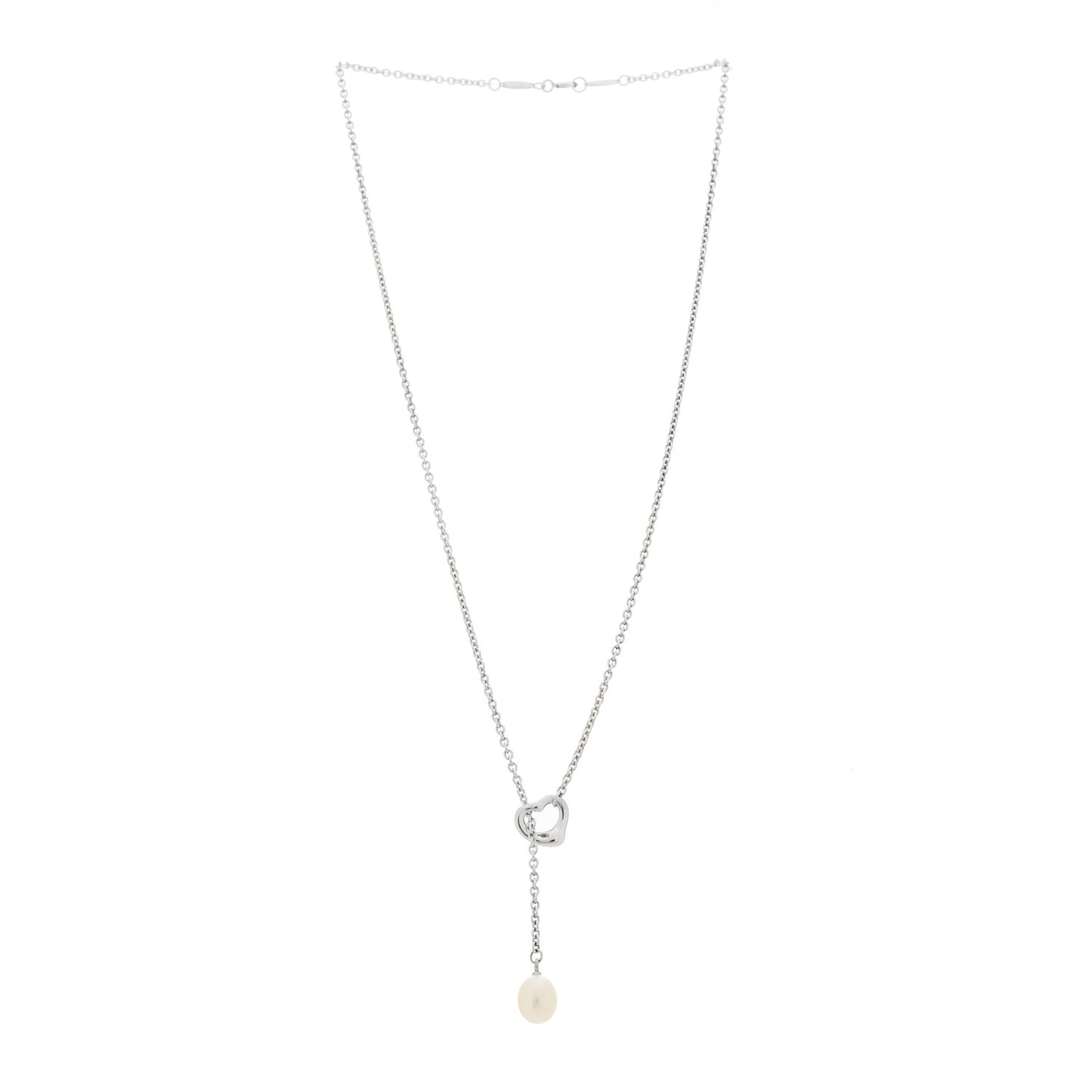 Sterling Silver Cultured Pearl 7.5-8mm Elsa Peretti Open Heart Lariat Necklace