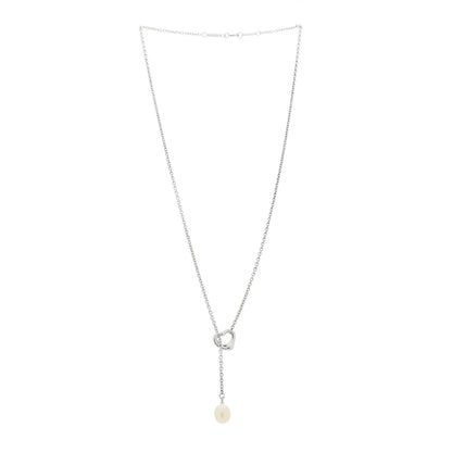 Tiffany Sterling Silver Cultured Pearl 7.5-8mm Elsa Peretti Open Heart Lariat Necklace 3 of 6