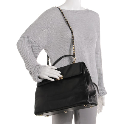 Valentino Garavani Leather Rockstud Top Handle Tote Black 2 of 12