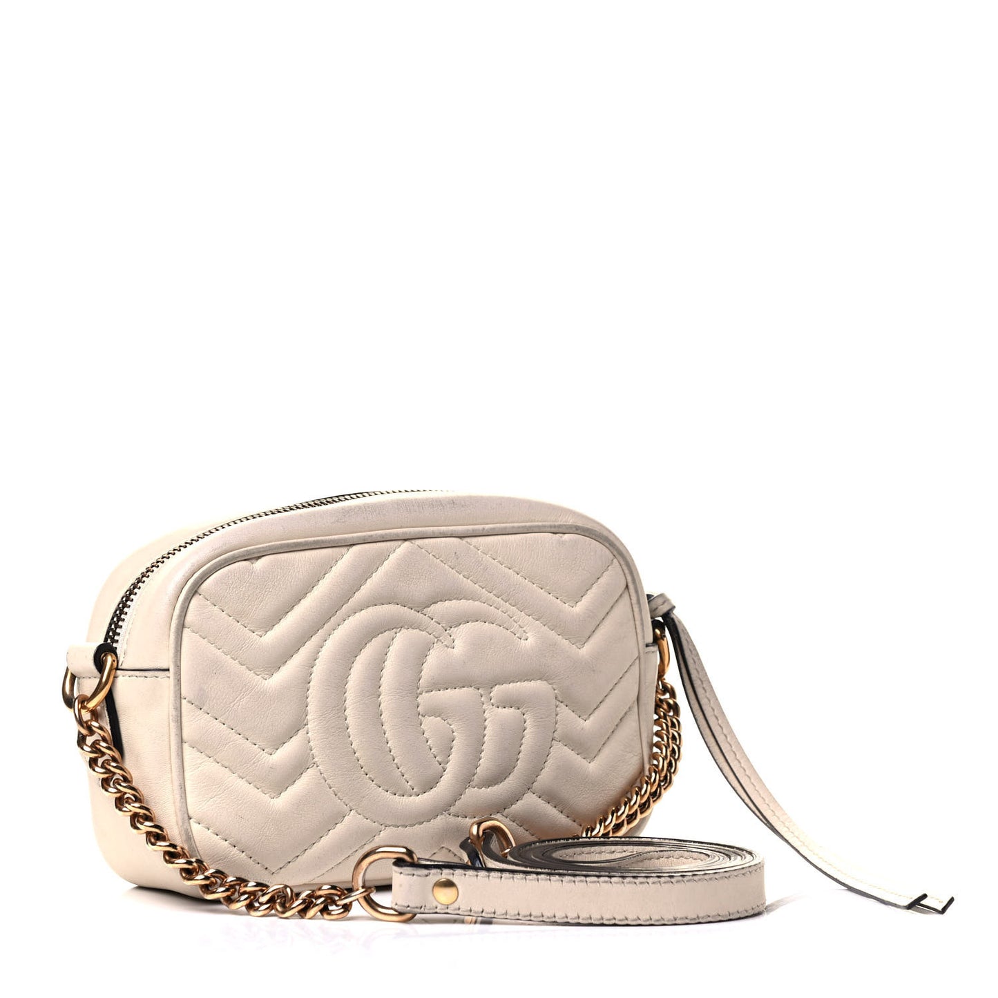 Calfskin Matelasse Mini GG Marmont Chain Shoulder Bag White